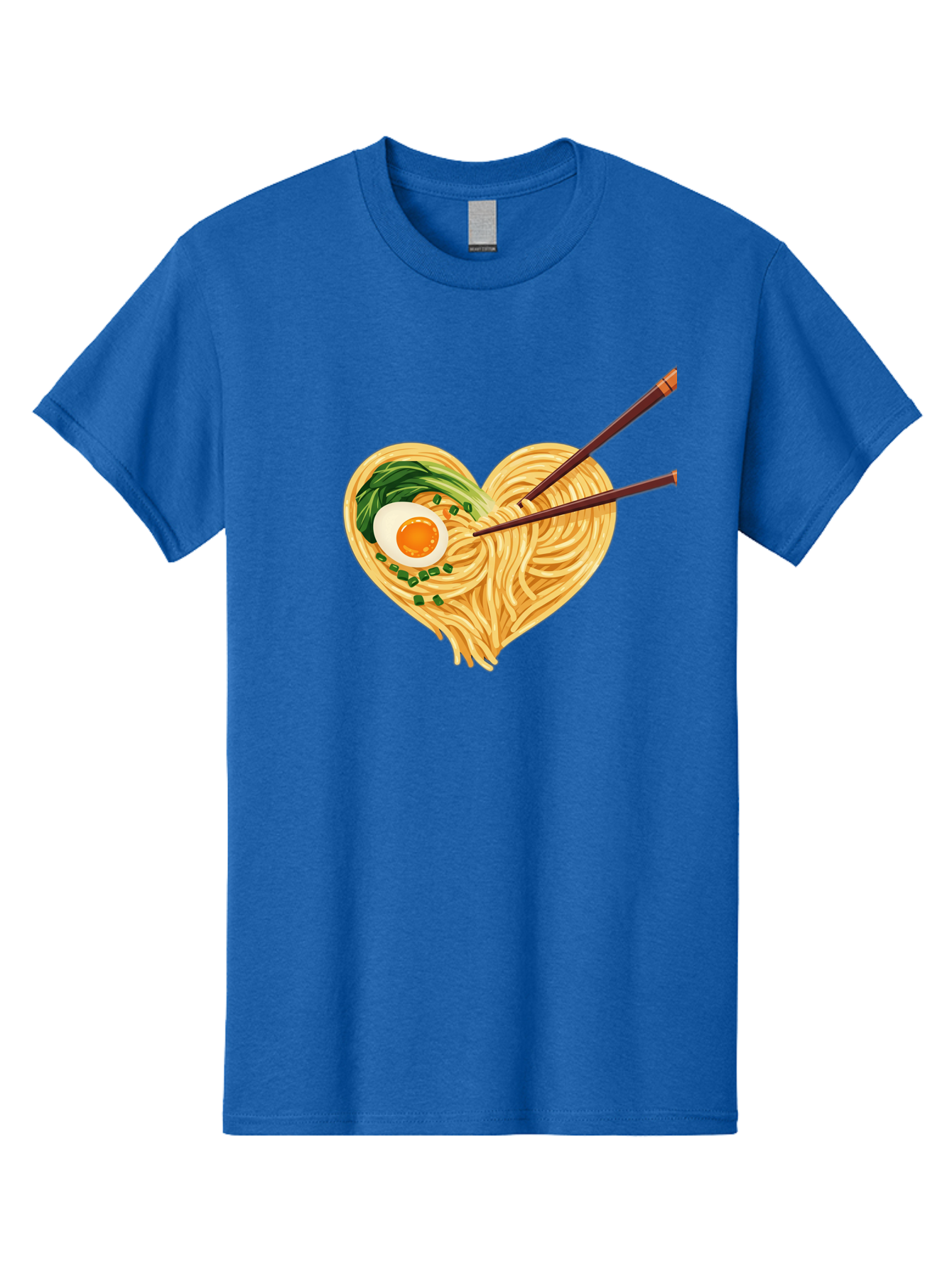 Ramen-Noodles-Heart Men'S Graphic Tee, 100% Cotton, Comfortable Casual Summer Wear, Machine Washable, Heart-Shaped Noodles, Ramen, Egg, Green Onions, Asian Cuisine, Chopsticks, Noodle Dish, Meal, Food, Appetizing, Delicious Bae723