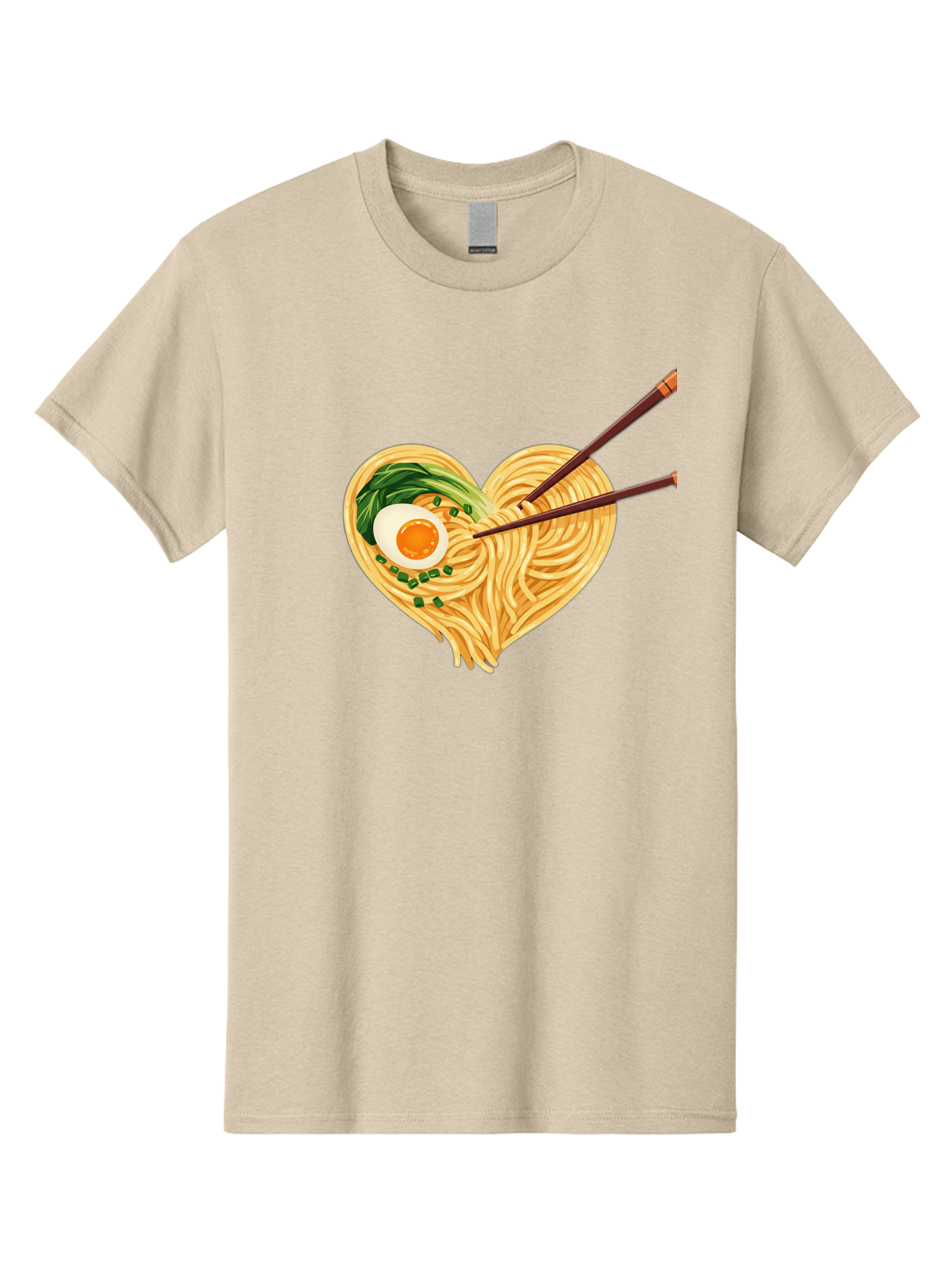 Ramen-Noodles-Heart Men'S Graphic Tee, 100% Cotton, Comfortable Casual Summer Wear, Machine Washable, Heart-Shaped Noodles, Ramen, Egg, Green Onions, Asian Cuisine, Chopsticks, Noodle Dish, Meal, Food, Appetizing, Delicious Bae723