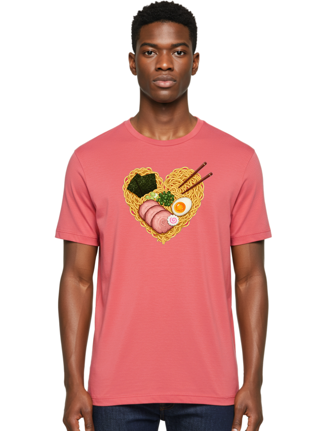 Ramen-Noodles Men'S Graphic Tee, 100% Cotton, Comfortable Casual Summer Wear, Machine Washable, Ramen Noodles, Sliced Meat, Boiled Egg, Seaweed, Green Onions, Fish Cake, Japanese Cuisine, Noodle Soup, Chopsticks, Food Art, Culinary Creativity, Bae724