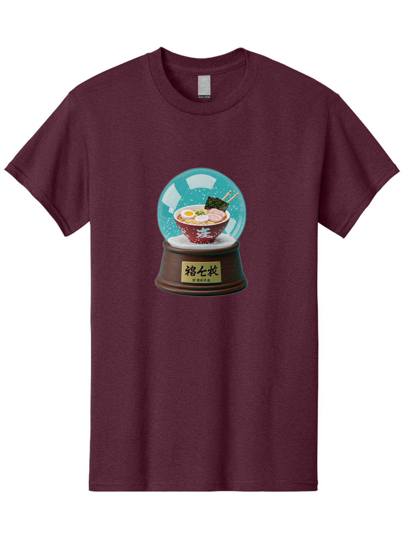 Ramen-Snow-Globe Men'S Graphic Tee, 100% Cotton, Comfortable Casual Summer Wear, Machine Washable, Ramen In A Snow Globe, Japanese Cuisine, Noodle Soup, Egg, Pork Slices, Seaweed, Chopsticks, Kanji Characters, Miniature Food, Winter Scene, Bae725