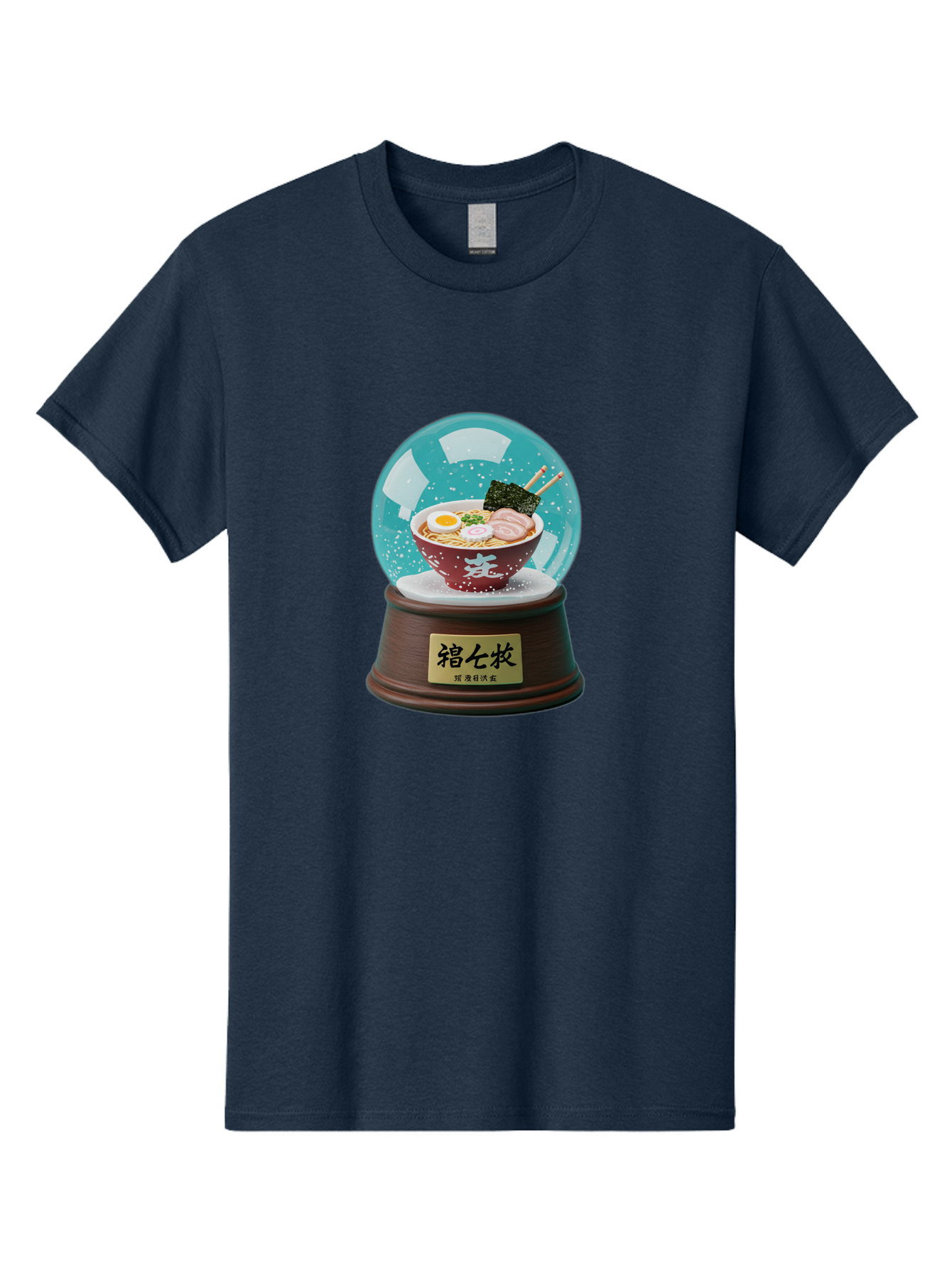 Ramen-Snow-Globe Men'S Graphic Tee, 100% Cotton, Comfortable Casual Summer Wear, Machine Washable, Ramen In A Snow Globe, Japanese Cuisine, Noodle Soup, Egg, Pork Slices, Seaweed, Chopsticks, Kanji Characters, Miniature Food, Winter Scene, Bae725