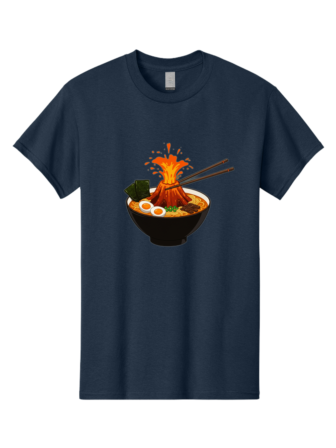 Ramen-Volcano Men'S Graphic Tee, 100% Cotton, Comfortable Casual Summer Wear, Machine Washable, Bowl Of Ramen, Steaming Hot Noodles, Spicy Soup, Boiled Egg, Seaweed, Chopsticks, Fiery Volcano, Japanese Cuisine, Savory Flavors, Delicious Meal, Bae726