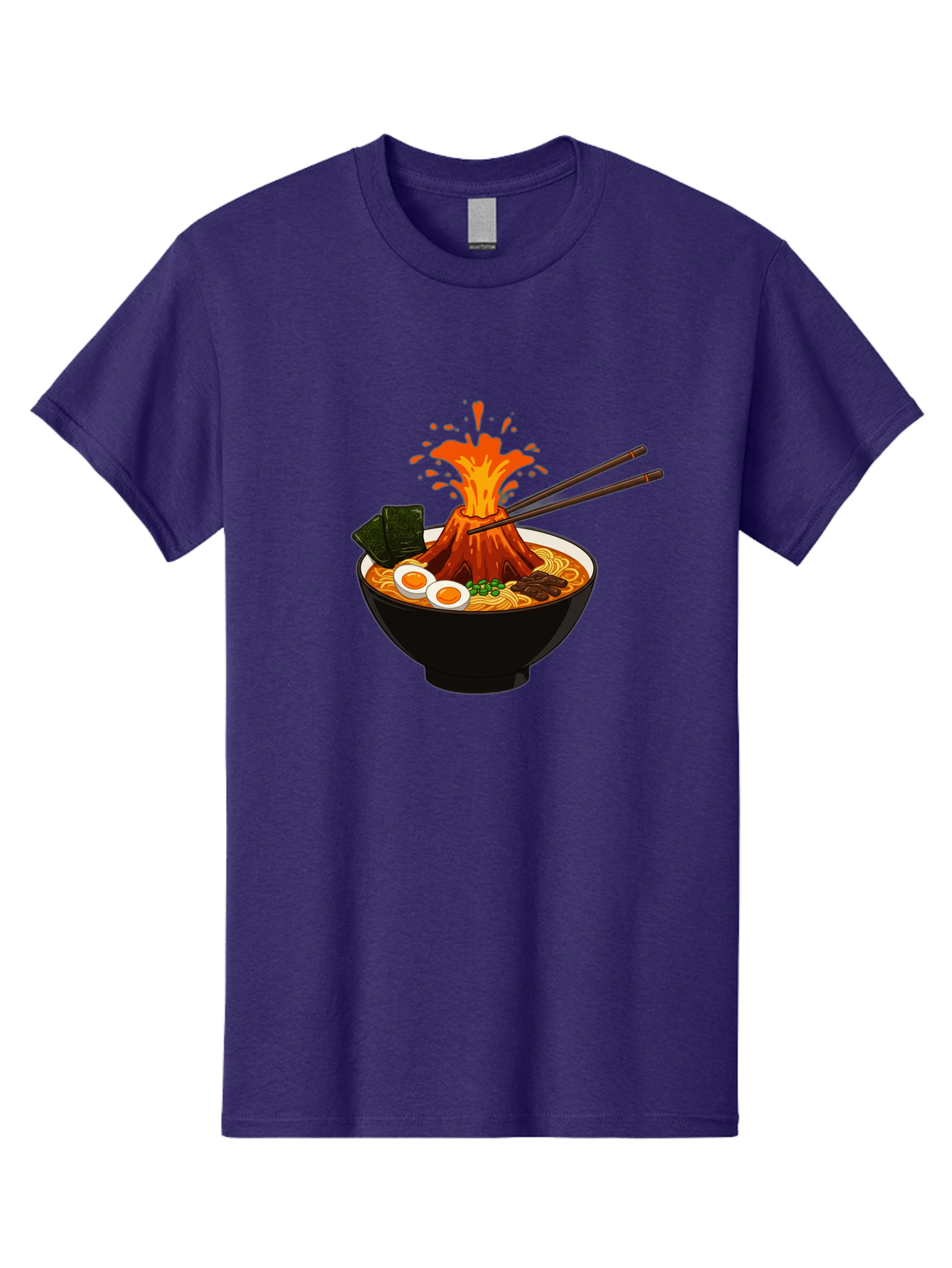 Ramen-Volcano Men'S Graphic Tee, 100% Cotton, Comfortable Casual Summer Wear, Machine Washable, Bowl Of Ramen, Steaming Hot Noodles, Spicy Soup, Boiled Egg, Seaweed, Chopsticks, Fiery Volcano, Japanese Cuisine, Savory Flavors, Delicious Meal, Bae726