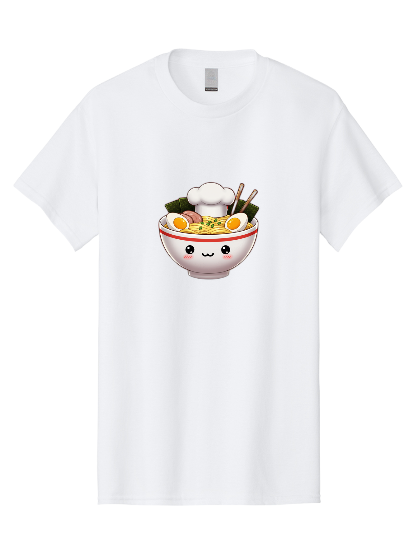 Ramen Men'S Graphic Tee, 100% Cotton, Comfortable Casual Summer Wear, Machine Washable, Cartoon Ramen Bowl, Anime Style Food, Kawaii Character, Delicious Noodles, Boiled Egg, Chopsticks, Savory Meat, Cute Illustration, Japanese Cuisine, Bae728