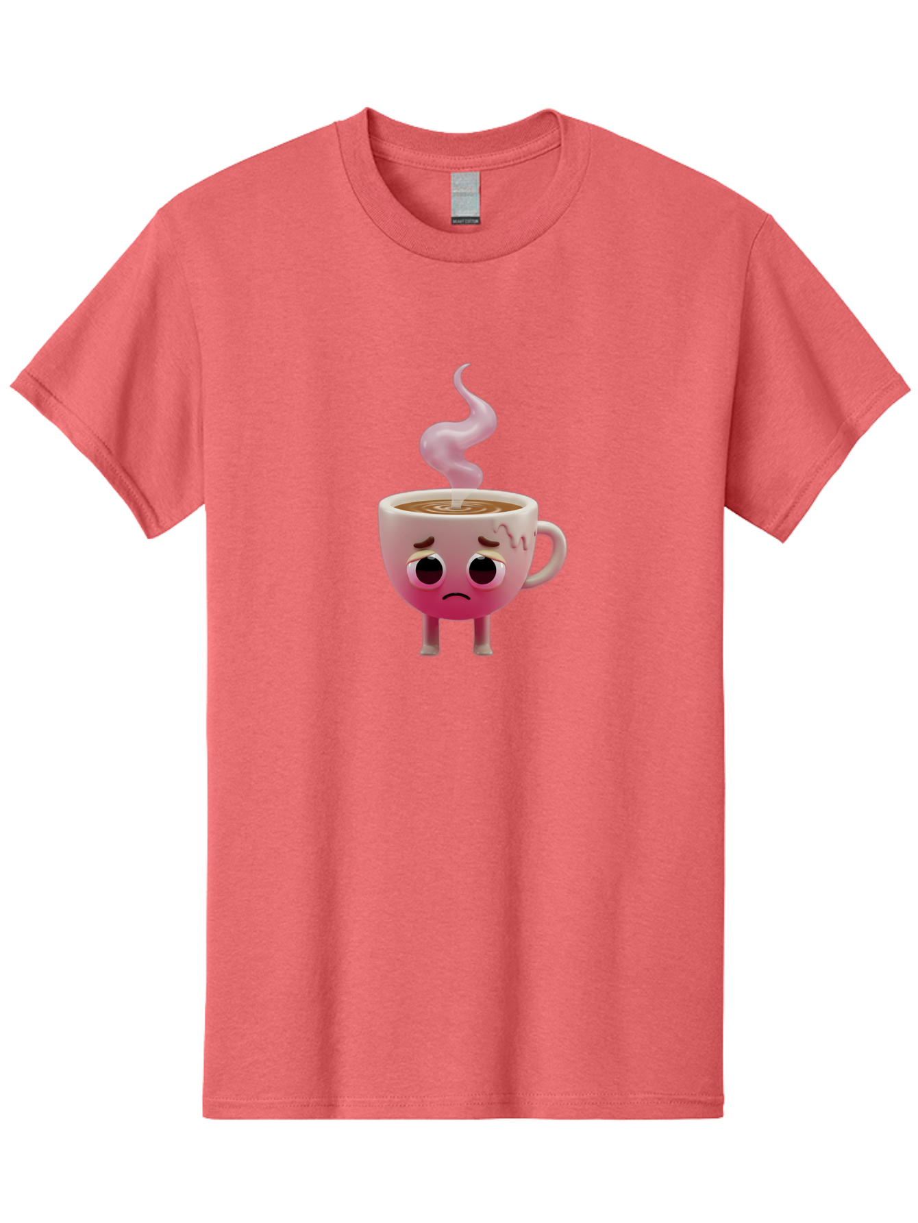 Sad-Coffee-Cup-1 Men'S Graphic Tee, 100% Cotton, Comfortable Casual Summer Wear, Machine Washable, Cartoon Coffee Cup With Face, Coffee In The Cup, Steaming Hot Beverage, Sad Face Expression, Pink Gradient Color, Quirky Character Design, Bae730
