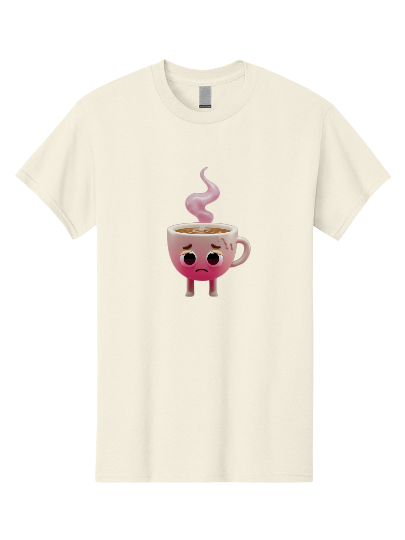 Sad-Coffee-Cup-1 Men'S Graphic Tee, 100% Cotton, Comfortable Casual Summer Wear, Machine Washable, Cartoon Coffee Cup With Face, Coffee In The Cup, Steaming Hot Beverage, Sad Face Expression, Pink Gradient Color, Quirky Character Design, Bae730
