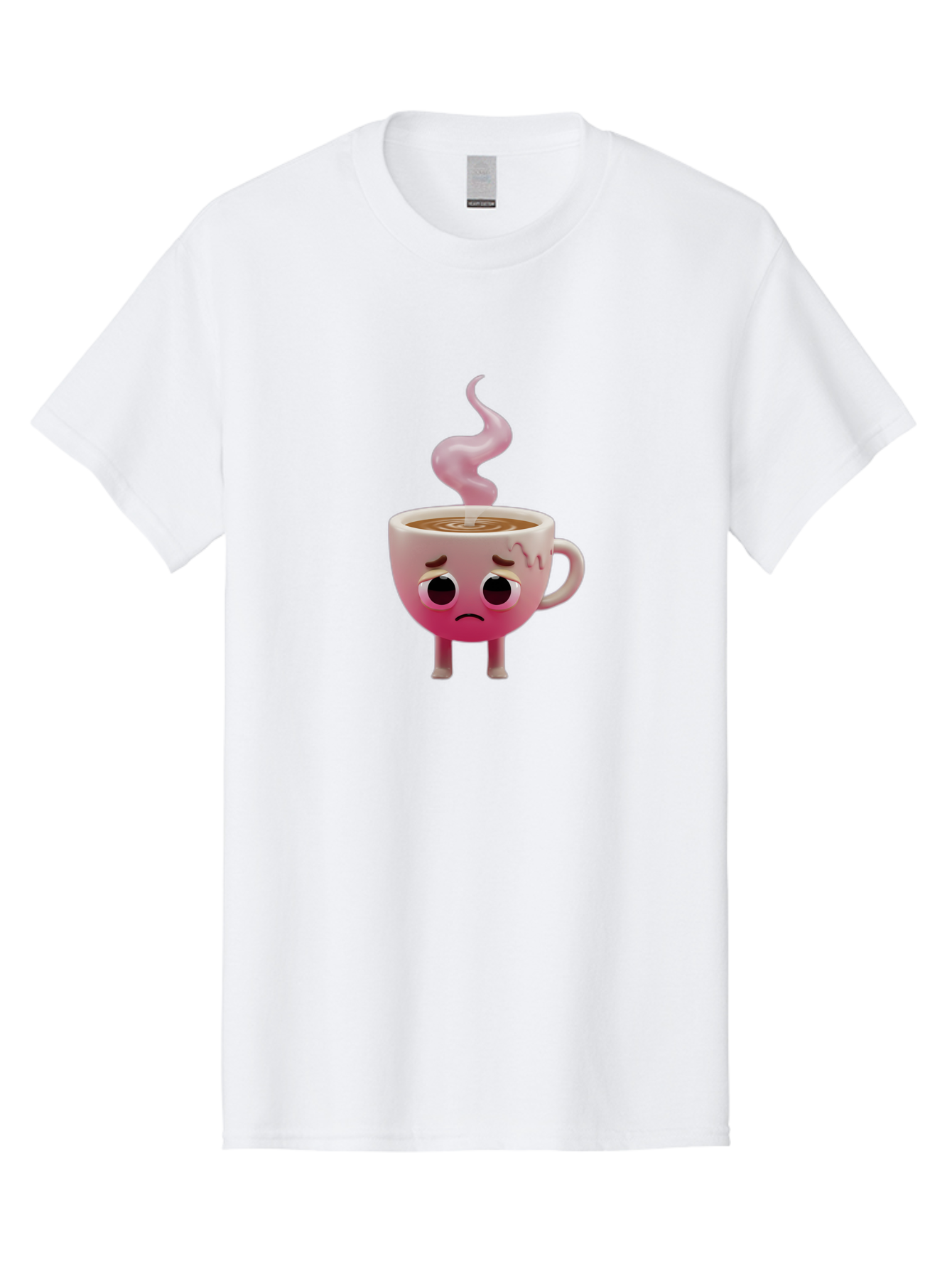 Sad-Coffee-Cup-1 Men'S Graphic Tee, 100% Cotton, Comfortable Casual Summer Wear, Machine Washable, Cartoon Coffee Cup With Face, Coffee In The Cup, Steaming Hot Beverage, Sad Face Expression, Pink Gradient Color, Quirky Character Design, Bae730