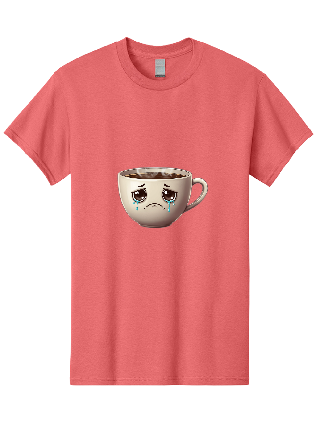 Sad-Coffee-Cup-2 Men'S Graphic Tee, 100% Cotton, Comfortable Casual Summer Wear, Machine Washable, Unhappy Coffee Cup, Sad Face, Crying Emoji, Steaming Hot Coffee, Frowning Face, Emotional Beverage, Coffee Lover'S Distress, Tearful Coffee Cup Bae731