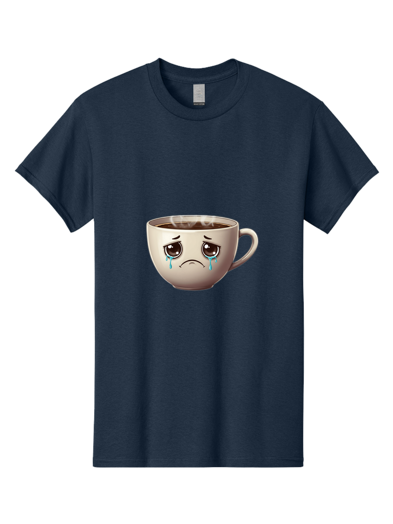 Sad-Coffee-Cup-2 Men'S Graphic Tee, 100% Cotton, Comfortable Casual Summer Wear, Machine Washable, Unhappy Coffee Cup, Sad Face, Crying Emoji, Steaming Hot Coffee, Frowning Face, Emotional Beverage, Coffee Lover'S Distress, Tearful Coffee Cup Bae731