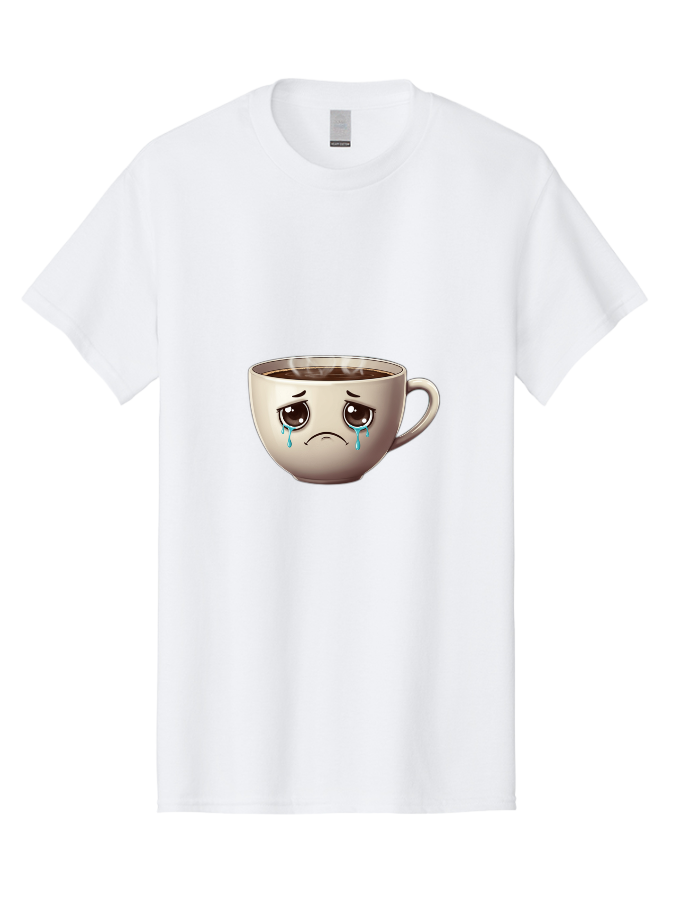 Sad-Coffee-Cup-2 Men'S Graphic Tee, 100% Cotton, Comfortable Casual Summer Wear, Machine Washable, Unhappy Coffee Cup, Sad Face, Crying Emoji, Steaming Hot Coffee, Frowning Face, Emotional Beverage, Coffee Lover'S Distress, Tearful Coffee Cup Bae731