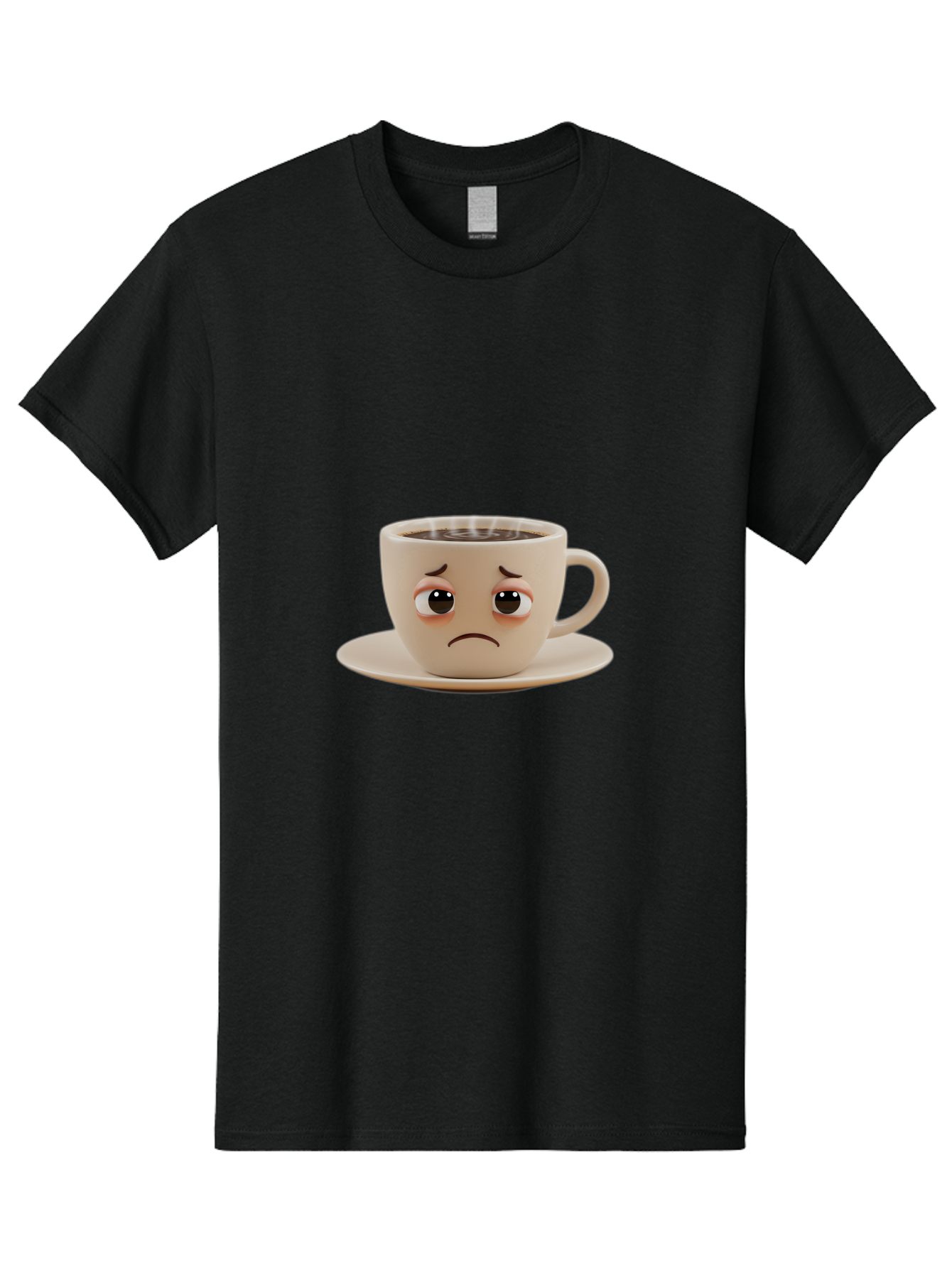 Sad-Coffee-Cup-3 Men'S Graphic Tee, 100% Cotton, Comfortable Casual Summer Wear, Machine Washable, Sad Coffee Cup, Frowning Face, Coffee Break, Unhappy Mood, Cartoon Character, Cute Design, Coffee Lover, Emotional Expression, Bae732