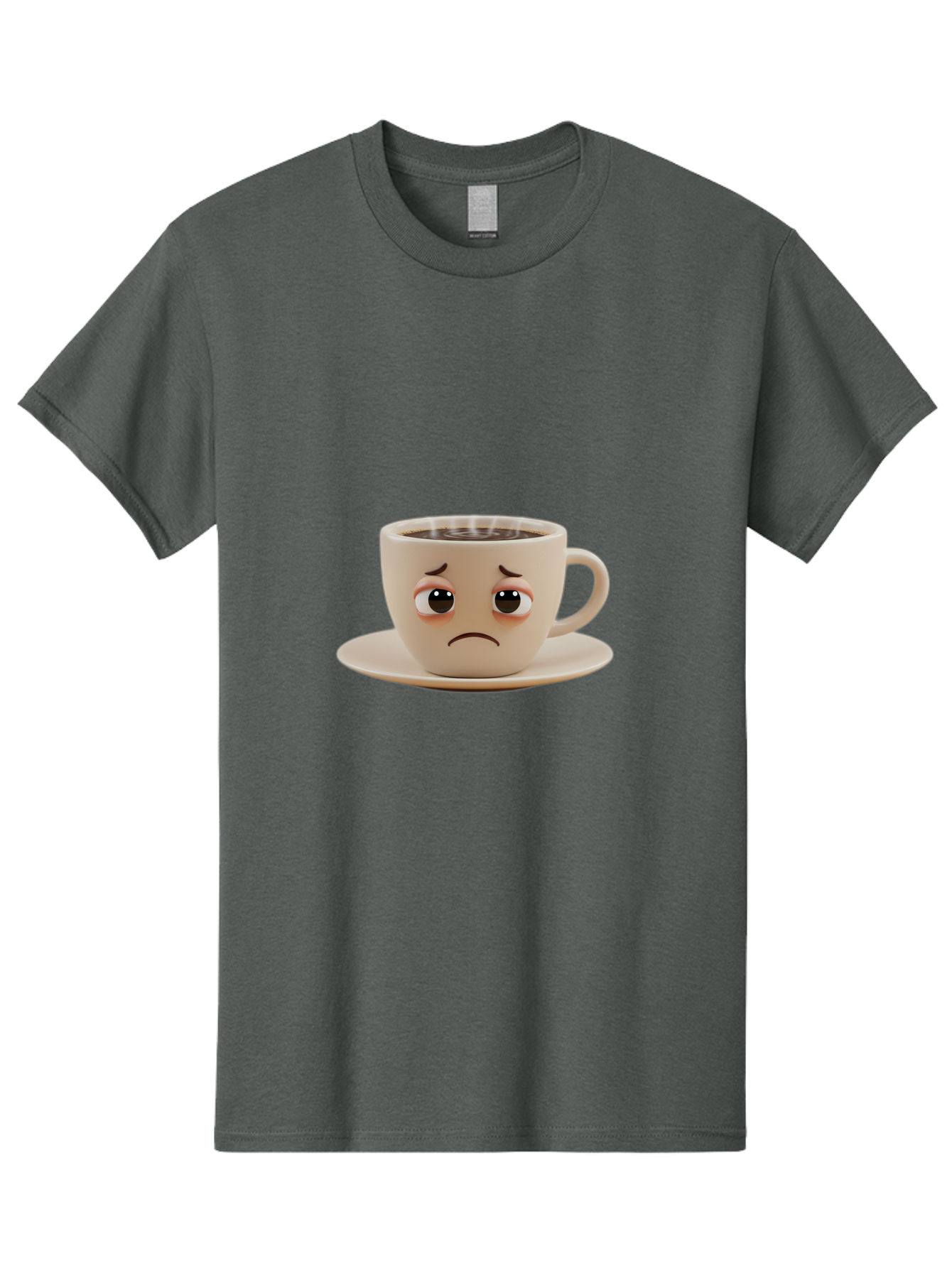 Sad-Coffee-Cup-3 Men'S Graphic Tee, 100% Cotton, Comfortable Casual Summer Wear, Machine Washable, Sad Coffee Cup, Frowning Face, Coffee Break, Unhappy Mood, Cartoon Character, Cute Design, Coffee Lover, Emotional Expression, Bae732