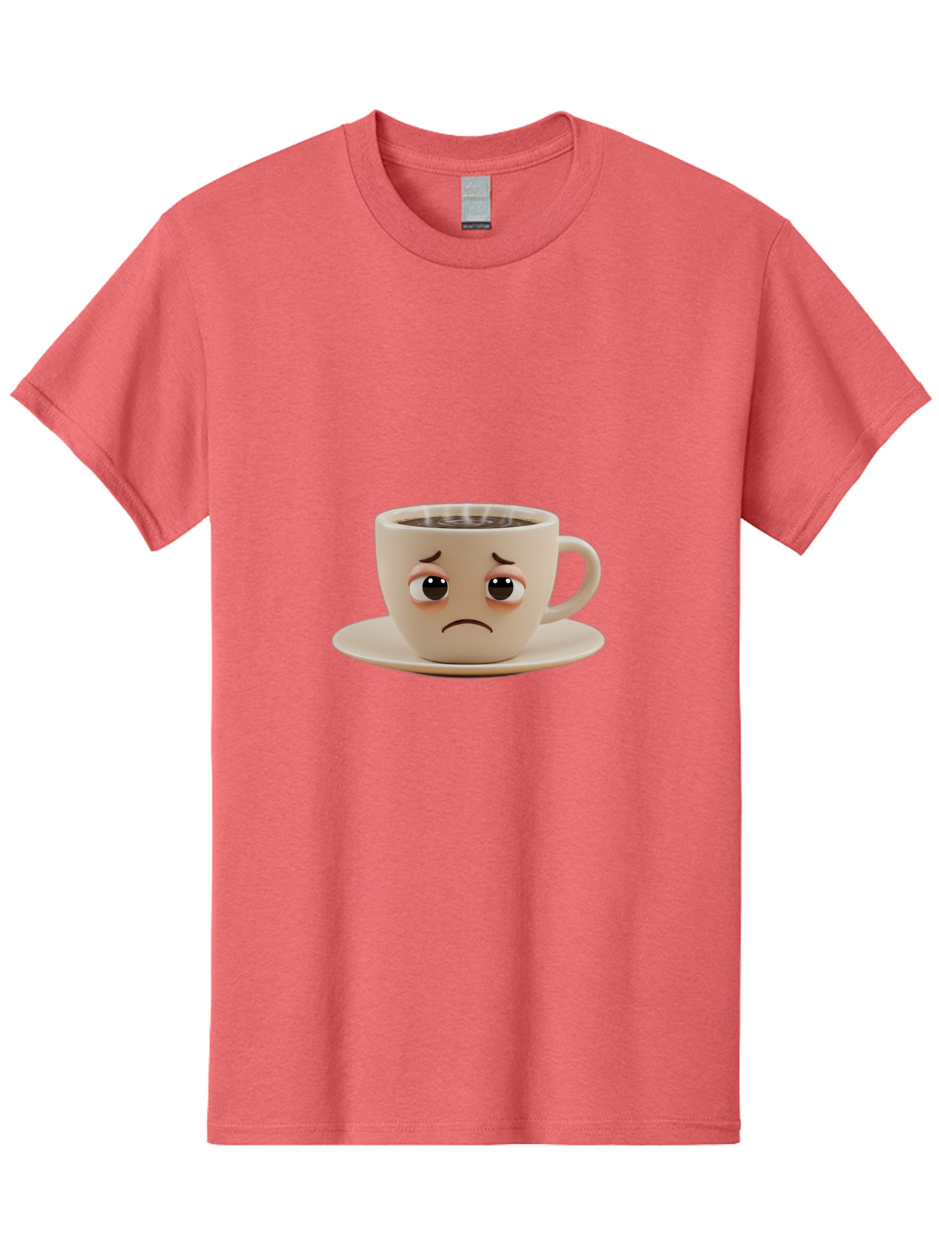 Sad-Coffee-Cup-3 Men'S Graphic Tee, 100% Cotton, Comfortable Casual Summer Wear, Machine Washable, Sad Coffee Cup, Frowning Face, Coffee Break, Unhappy Mood, Cartoon Character, Cute Design, Coffee Lover, Emotional Expression, Bae732