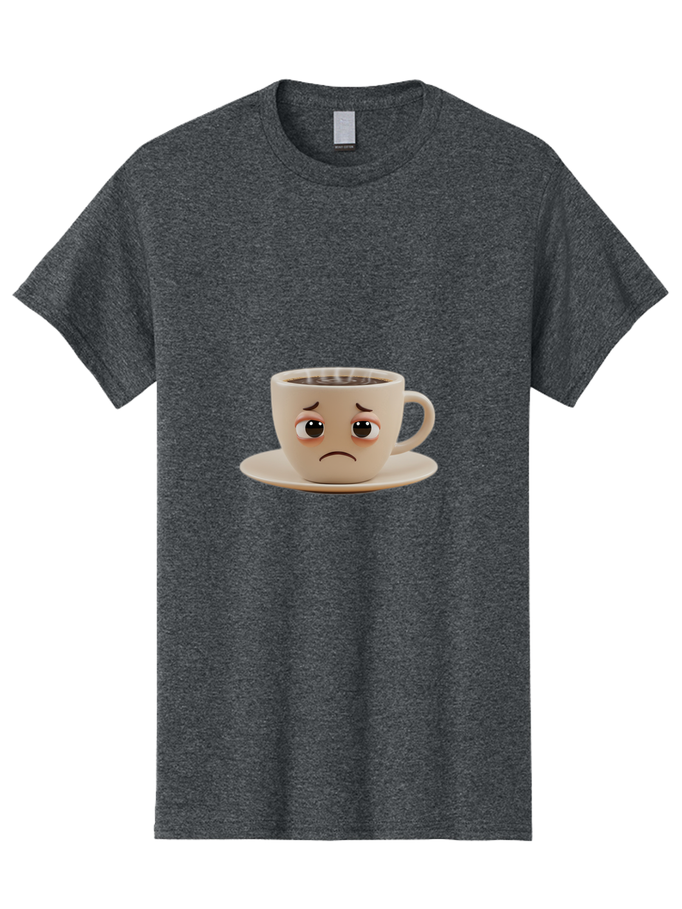 Sad-Coffee-Cup-3 Men'S Graphic Tee, 100% Cotton, Comfortable Casual Summer Wear, Machine Washable, Sad Coffee Cup, Frowning Face, Coffee Break, Unhappy Mood, Cartoon Character, Cute Design, Coffee Lover, Emotional Expression, Bae732