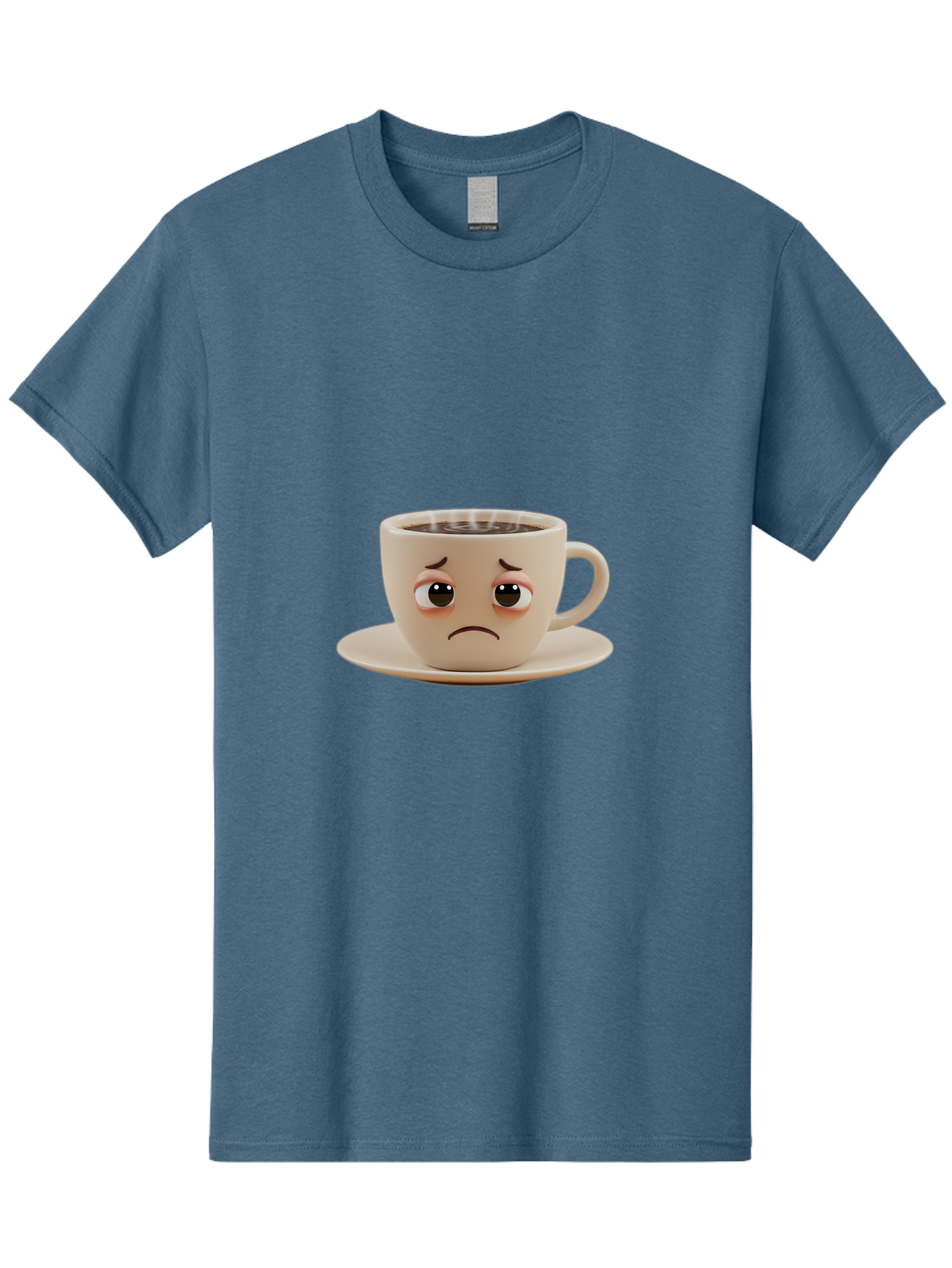 Sad-Coffee-Cup-3 Men'S Graphic Tee, 100% Cotton, Comfortable Casual Summer Wear, Machine Washable, Sad Coffee Cup, Frowning Face, Coffee Break, Unhappy Mood, Cartoon Character, Cute Design, Coffee Lover, Emotional Expression, Bae732