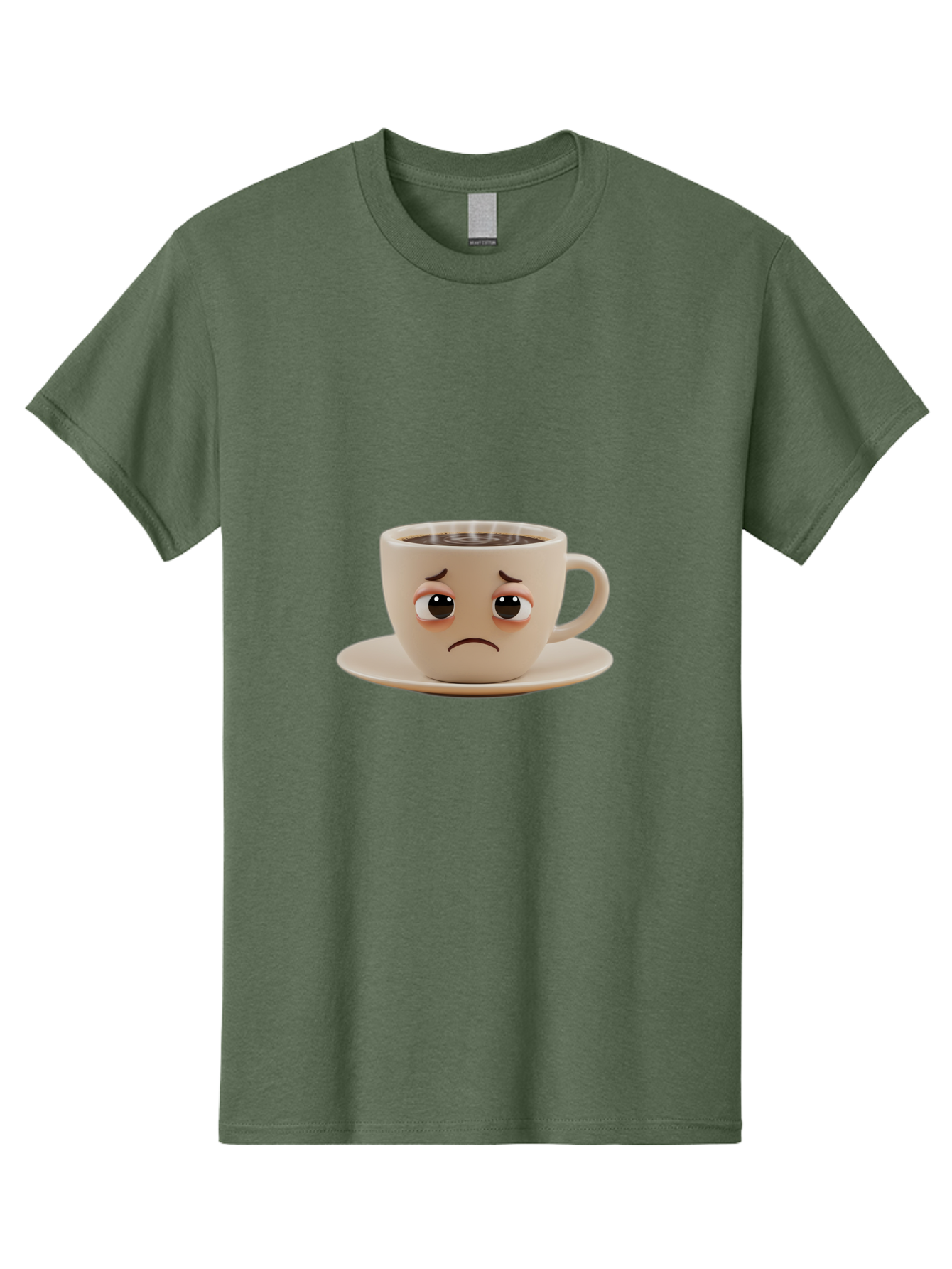 Sad-Coffee-Cup-3 Men'S Graphic Tee, 100% Cotton, Comfortable Casual Summer Wear, Machine Washable, Sad Coffee Cup, Frowning Face, Coffee Break, Unhappy Mood, Cartoon Character, Cute Design, Coffee Lover, Emotional Expression, Bae732