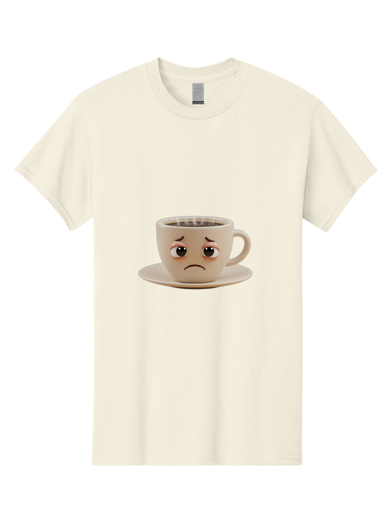 Sad-Coffee-Cup-3 Men'S Graphic Tee, 100% Cotton, Comfortable Casual Summer Wear, Machine Washable, Sad Coffee Cup, Frowning Face, Coffee Break, Unhappy Mood, Cartoon Character, Cute Design, Coffee Lover, Emotional Expression, Bae732