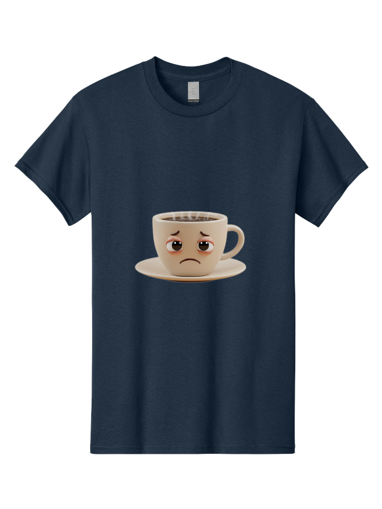Sad-Coffee-Cup-3 Men'S Graphic Tee, 100% Cotton, Comfortable Casual Summer Wear, Machine Washable, Sad Coffee Cup, Frowning Face, Coffee Break, Unhappy Mood, Cartoon Character, Cute Design, Coffee Lover, Emotional Expression, Bae732