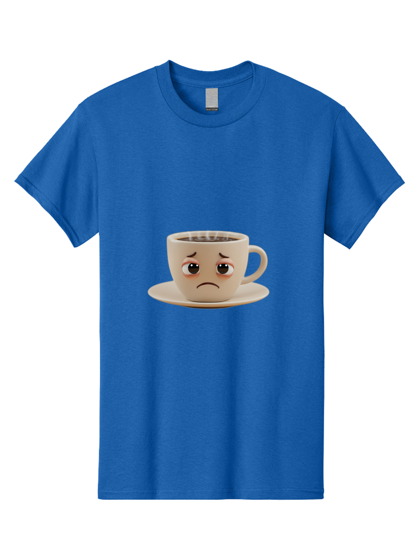 Sad-Coffee-Cup-3 Men'S Graphic Tee, 100% Cotton, Comfortable Casual Summer Wear, Machine Washable, Sad Coffee Cup, Frowning Face, Coffee Break, Unhappy Mood, Cartoon Character, Cute Design, Coffee Lover, Emotional Expression, Bae732