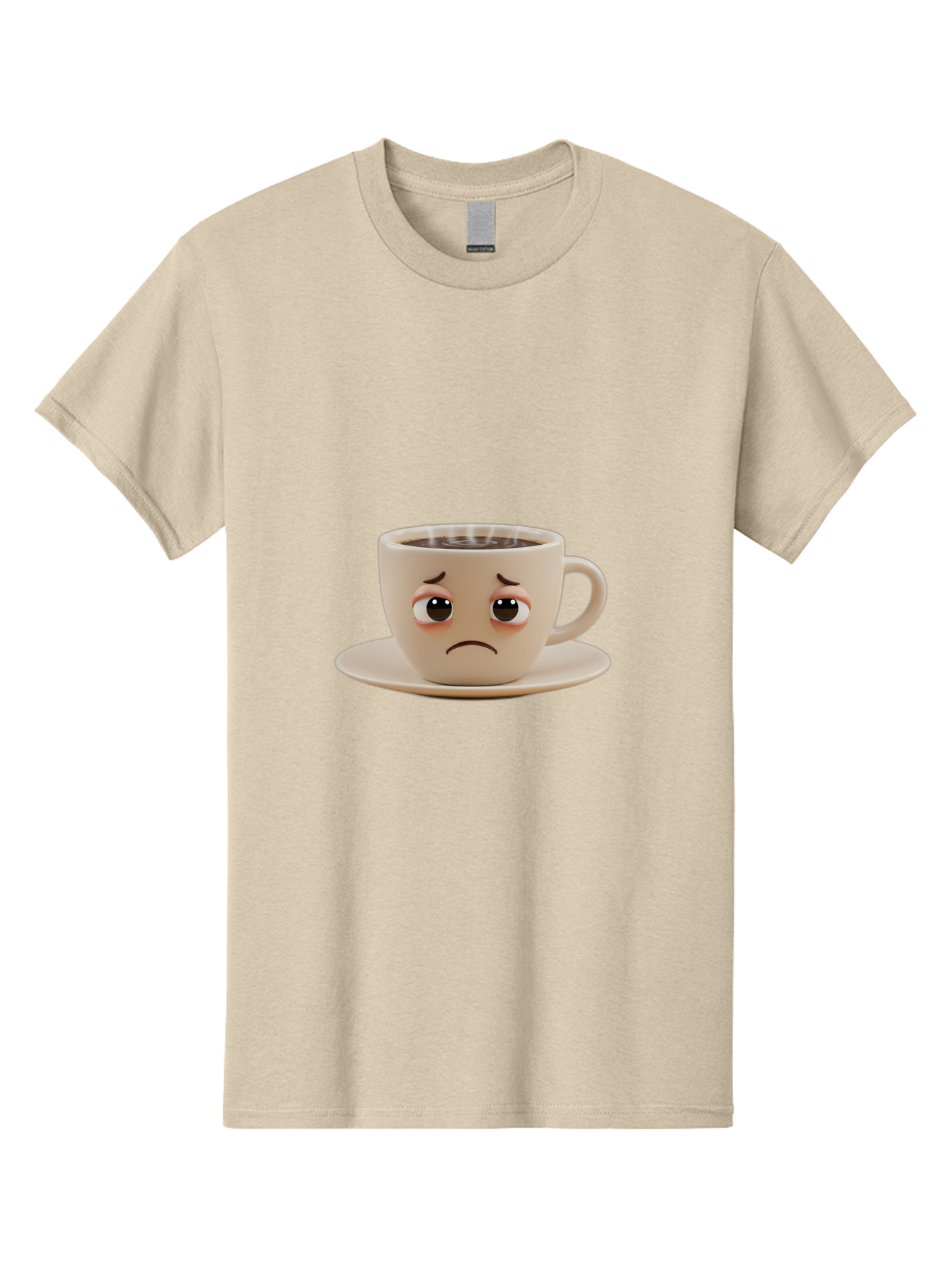 Sad-Coffee-Cup-3 Men'S Graphic Tee, 100% Cotton, Comfortable Casual Summer Wear, Machine Washable, Sad Coffee Cup, Frowning Face, Coffee Break, Unhappy Mood, Cartoon Character, Cute Design, Coffee Lover, Emotional Expression, Bae732