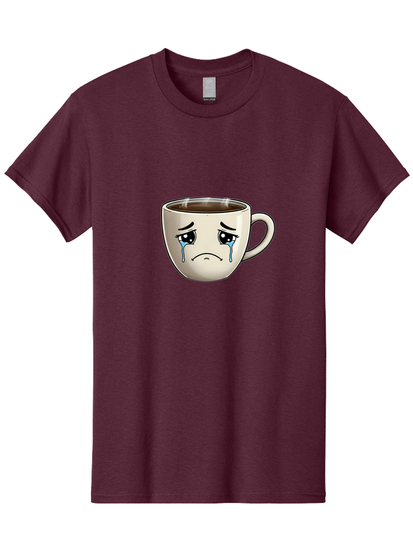 Sad-Coffee-Cup Men'S Graphic Tee, 100% Cotton, Comfortable Casual Summer Wear, Machine Washable, Sad Coffee Cup, Crying Face, Dark Coffee, Steaming Hot, Emotional Expression, Coffee Culture, Sad Face Cartoon, Morning Coffee, Coffee Break Bae733