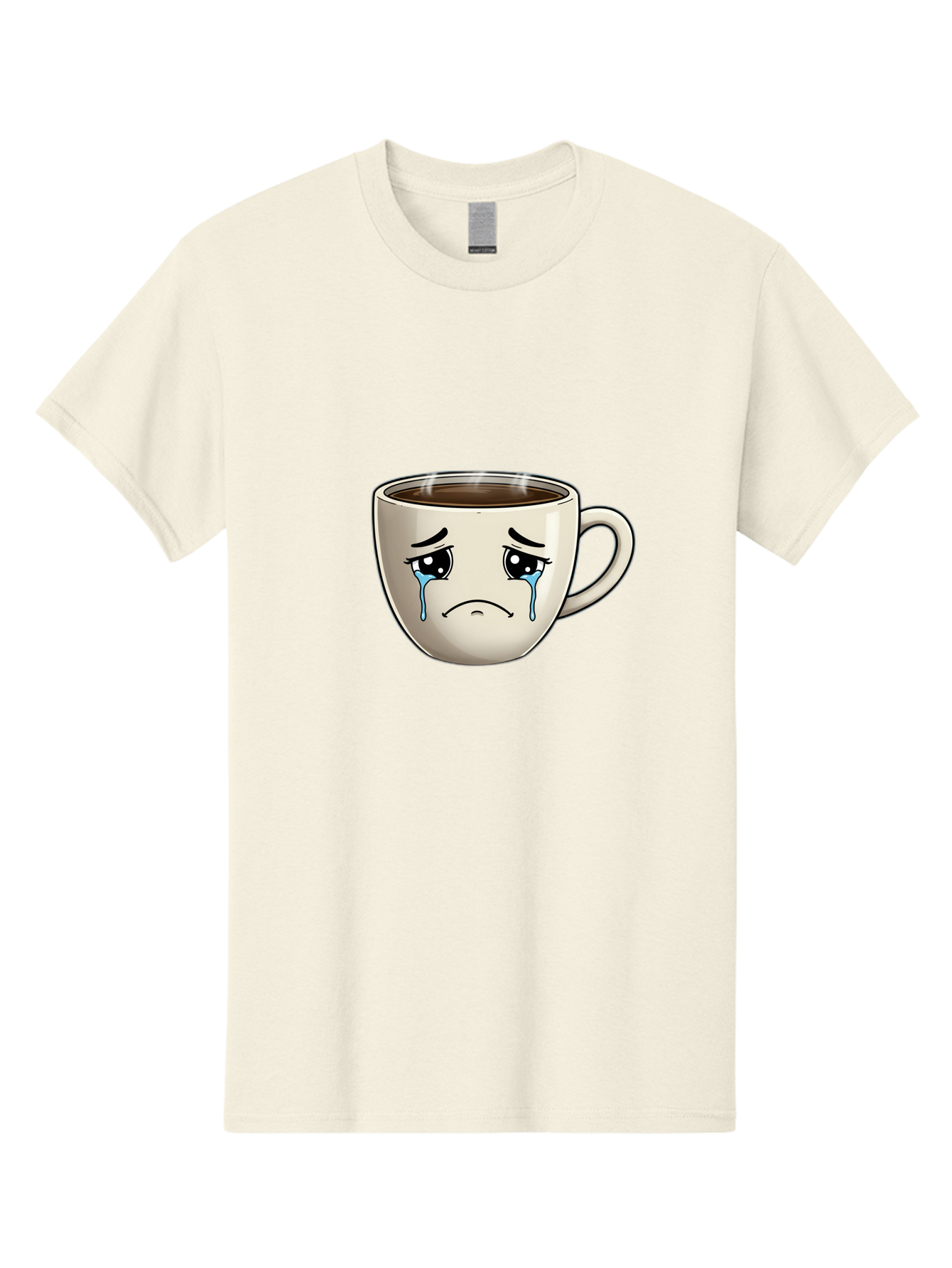 Sad-Coffee-Cup Men'S Graphic Tee, 100% Cotton, Comfortable Casual Summer Wear, Machine Washable, Sad Coffee Cup, Crying Face, Dark Coffee, Steaming Hot, Emotional Expression, Coffee Culture, Sad Face Cartoon, Morning Coffee, Coffee Break Bae733