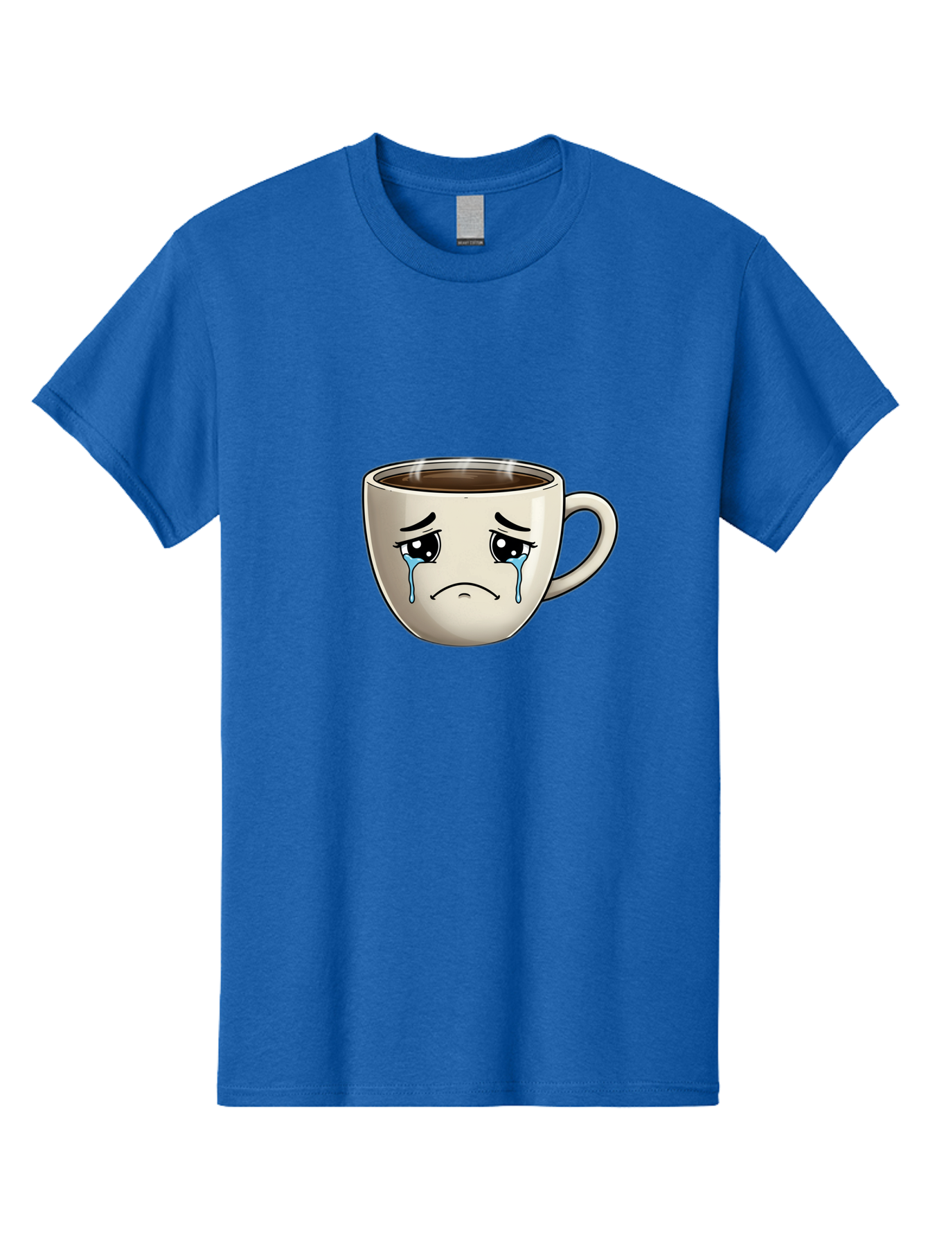 Sad-Coffee-Cup Men'S Graphic Tee, 100% Cotton, Comfortable Casual Summer Wear, Machine Washable, Sad Coffee Cup, Crying Face, Dark Coffee, Steaming Hot, Emotional Expression, Coffee Culture, Sad Face Cartoon, Morning Coffee, Coffee Break Bae733