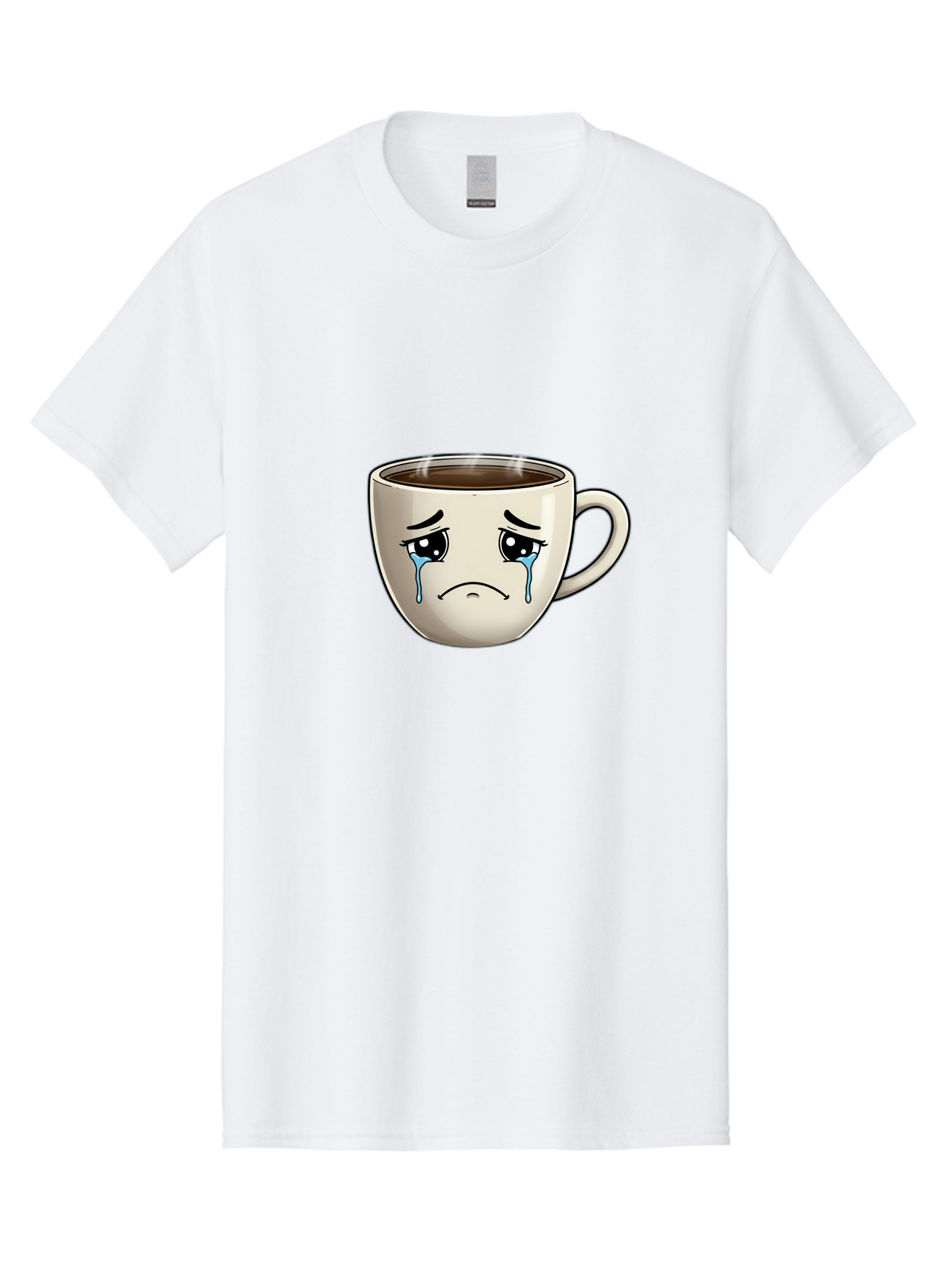 Sad-Coffee-Cup Men'S Graphic Tee, 100% Cotton, Comfortable Casual Summer Wear, Machine Washable, Sad Coffee Cup, Crying Face, Dark Coffee, Steaming Hot, Emotional Expression, Coffee Culture, Sad Face Cartoon, Morning Coffee, Coffee Break Bae733