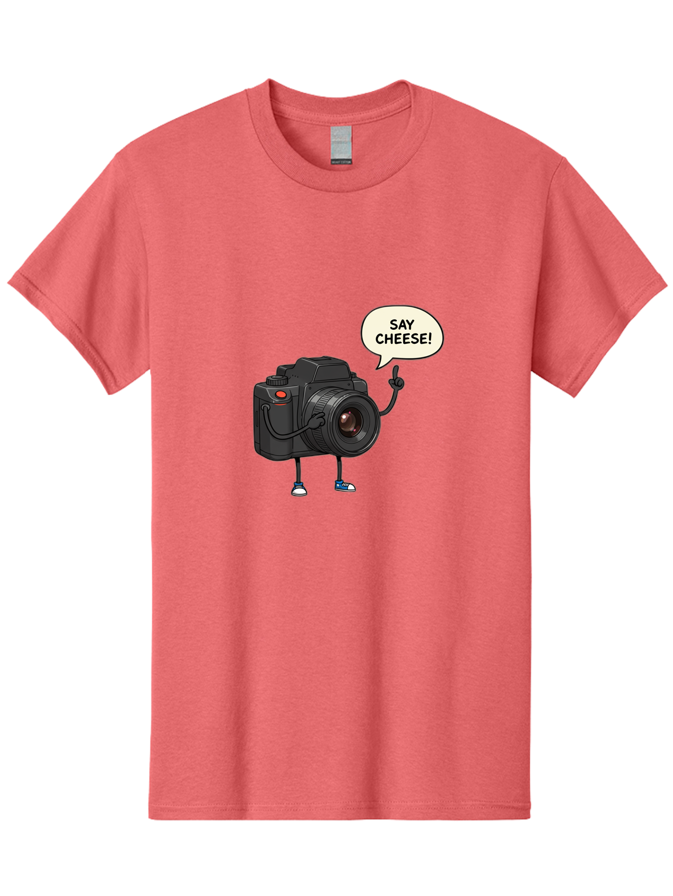 Say-Cheese Men'S Graphic Tee, 100% Cotton, Comfortable Casual Summer Wear, Machine Washable, Cartoon Camera, Funny Character, Photography Humor, Say Cheese!, Camera Character, Comedic Photography, Digital Illustration, Bae734