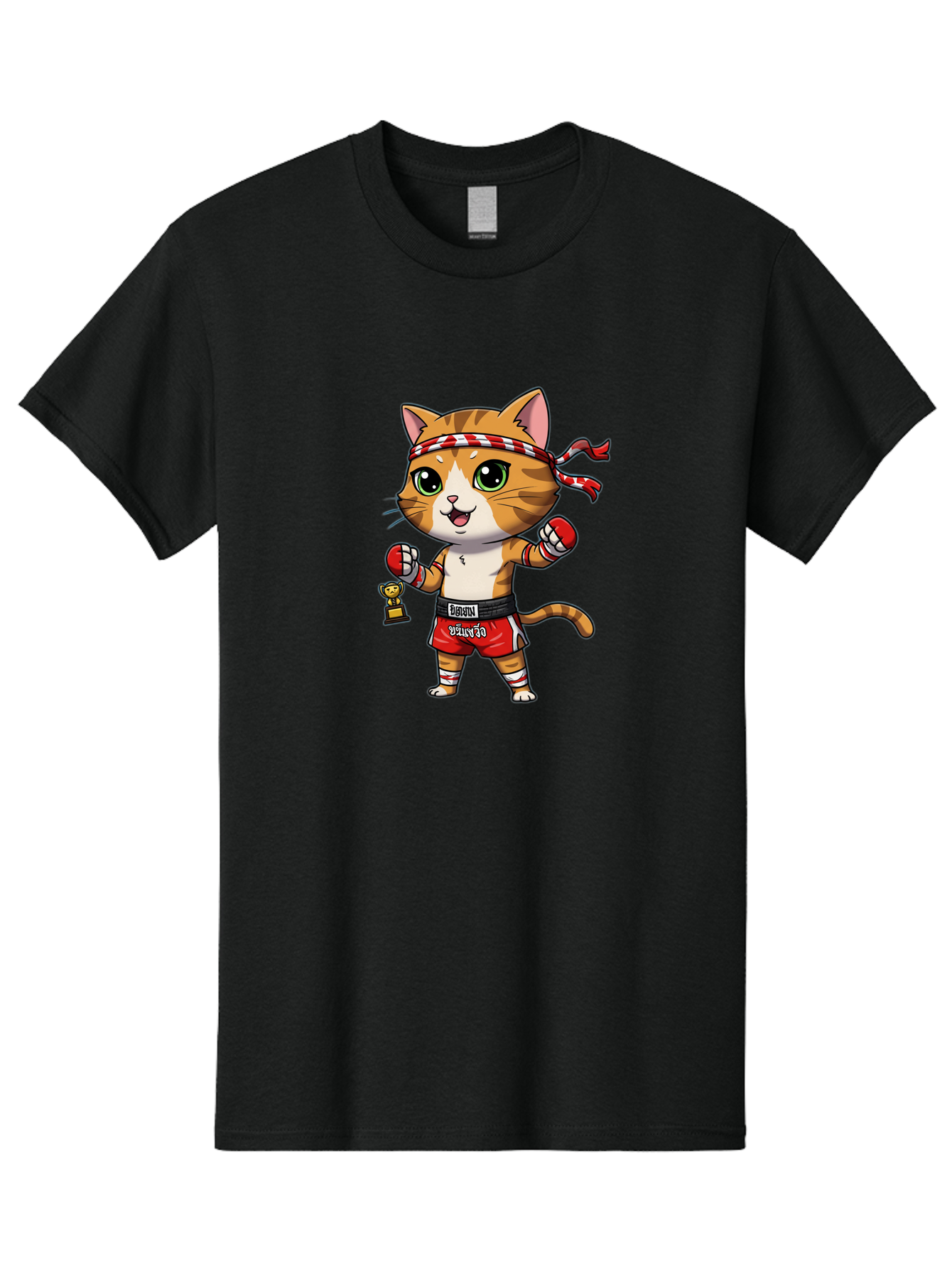 Siamese-Cat Men'S Graphic Tee, 100% Cotton, Comfortable Casual Summer Wear, Machine Washable, Boxing Cat, Cartoon Character, Martial Arts, Funny Animal, Red Boxing Gloves, Dilon Text, Black Belt, Playful Kitty, Adorable Feline, Cartoon Humor Bae736