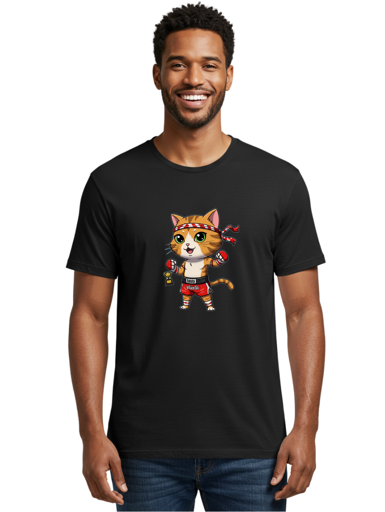 Siamese-Cat Men'S Graphic Tee, 100% Cotton, Comfortable Casual Summer Wear, Machine Washable, Boxing Cat, Cartoon Character, Martial Arts, Funny Animal, Red Boxing Gloves, Dilon Text, Black Belt, Playful Kitty, Adorable Feline, Cartoon Humor Bae736