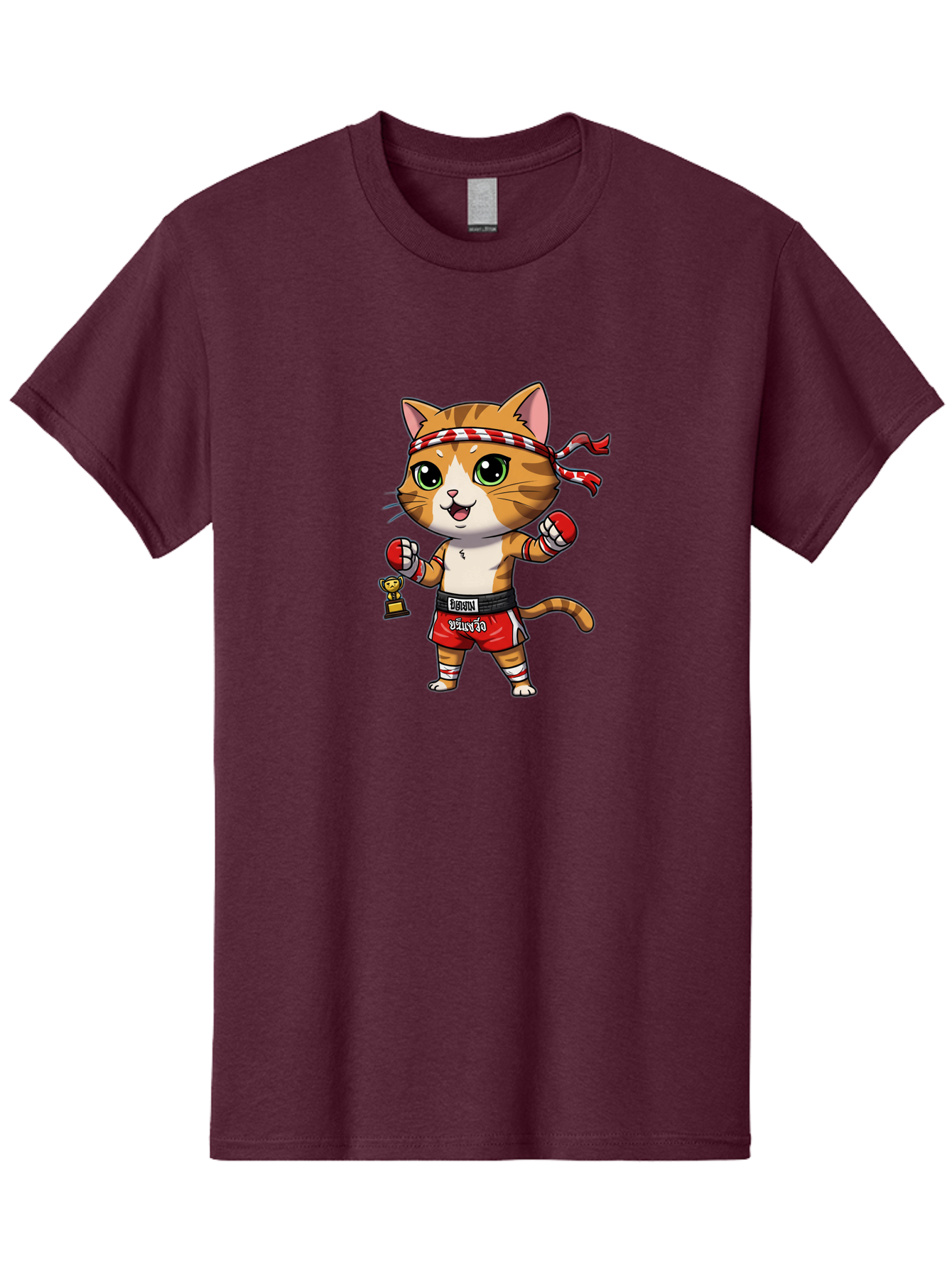 Siamese-Cat Men'S Graphic Tee, 100% Cotton, Comfortable Casual Summer Wear, Machine Washable, Boxing Cat, Cartoon Character, Martial Arts, Funny Animal, Red Boxing Gloves, Dilon Text, Black Belt, Playful Kitty, Adorable Feline, Cartoon Humor Bae736