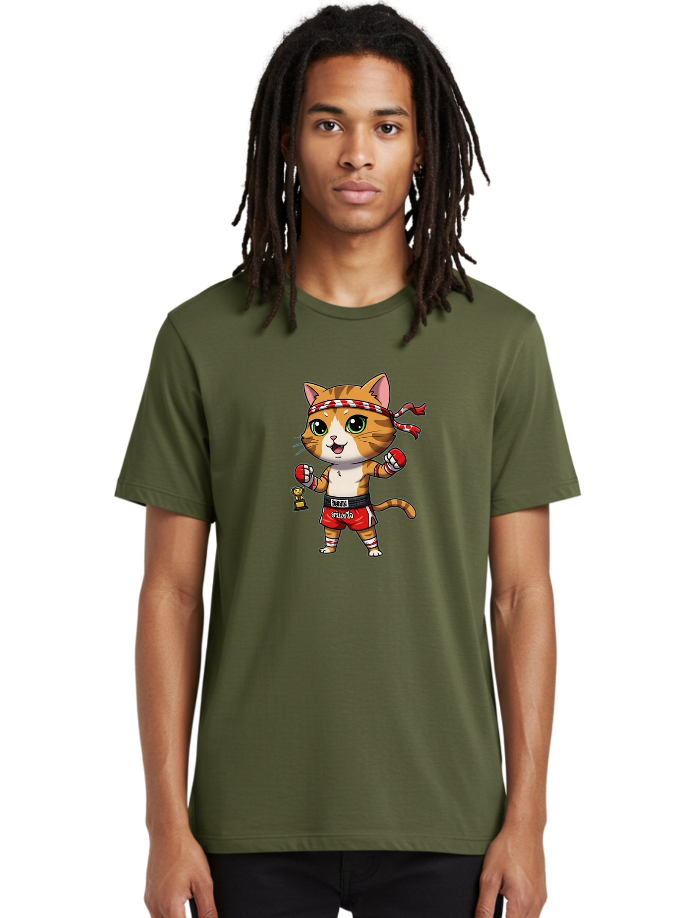 Siamese-Cat Men'S Graphic Tee, 100% Cotton, Comfortable Casual Summer Wear, Machine Washable, Boxing Cat, Cartoon Character, Martial Arts, Funny Animal, Red Boxing Gloves, Dilon Text, Black Belt, Playful Kitty, Adorable Feline, Cartoon Humor Bae736
