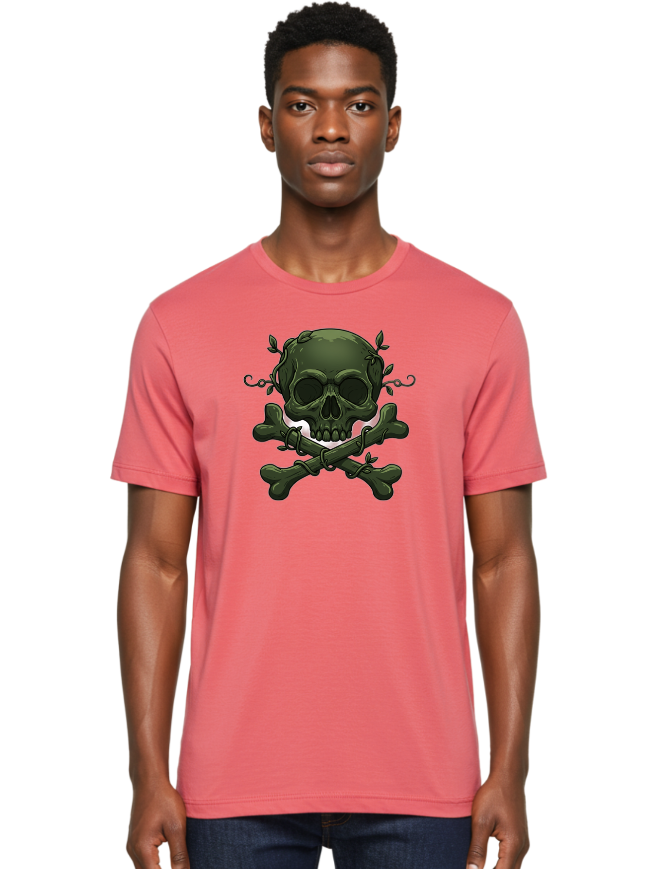 Skull-And-Crossbones-1 Men'S Graphic Tee, 100% Cotton, Comfortable Casual Summer Wear, Machine Washable, Skull And Crossbones, Pirate Symbol, Dark Art, Gothic Design, Skull With Vines, Crossbones With Leaves, Edgy Aesthetic, Grunge Style, Bae737