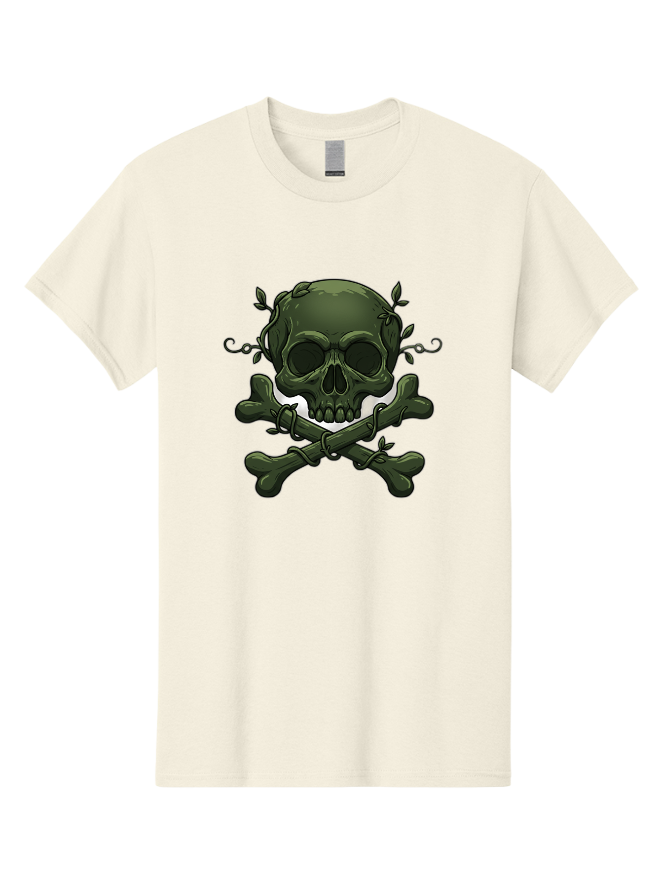 Skull-And-Crossbones-1 Men'S Graphic Tee, 100% Cotton, Comfortable Casual Summer Wear, Machine Washable, Skull And Crossbones, Pirate Symbol, Dark Art, Gothic Design, Skull With Vines, Crossbones With Leaves, Edgy Aesthetic, Grunge Style, Bae737