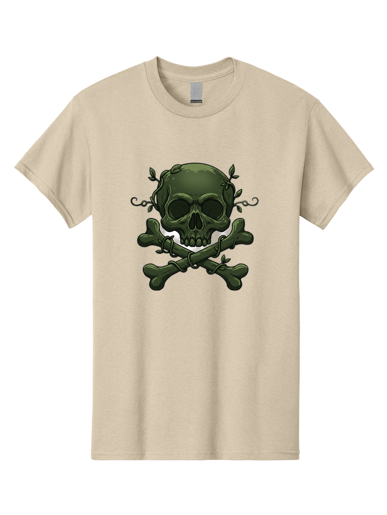 Skull-And-Crossbones-1 Men'S Graphic Tee, 100% Cotton, Comfortable Casual Summer Wear, Machine Washable, Skull And Crossbones, Pirate Symbol, Dark Art, Gothic Design, Skull With Vines, Crossbones With Leaves, Edgy Aesthetic, Grunge Style, Bae737