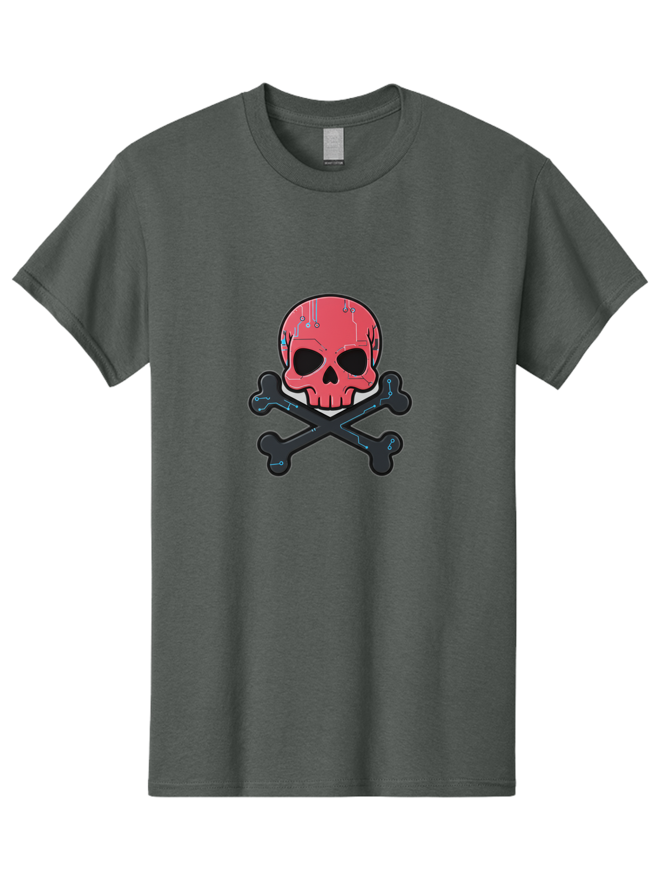 Skull-And-Crossbones-2 Men'S Graphic Tee, 100% Cotton, Comfortable Casual Summer Wear, Machine Washable, Futuristic Skull, Crossbones, Cyberpunk Design, Electronic Circuits, Red Skull, Black Bones, Sci-Fi Elements, Tech-Inspired Art, Bae738