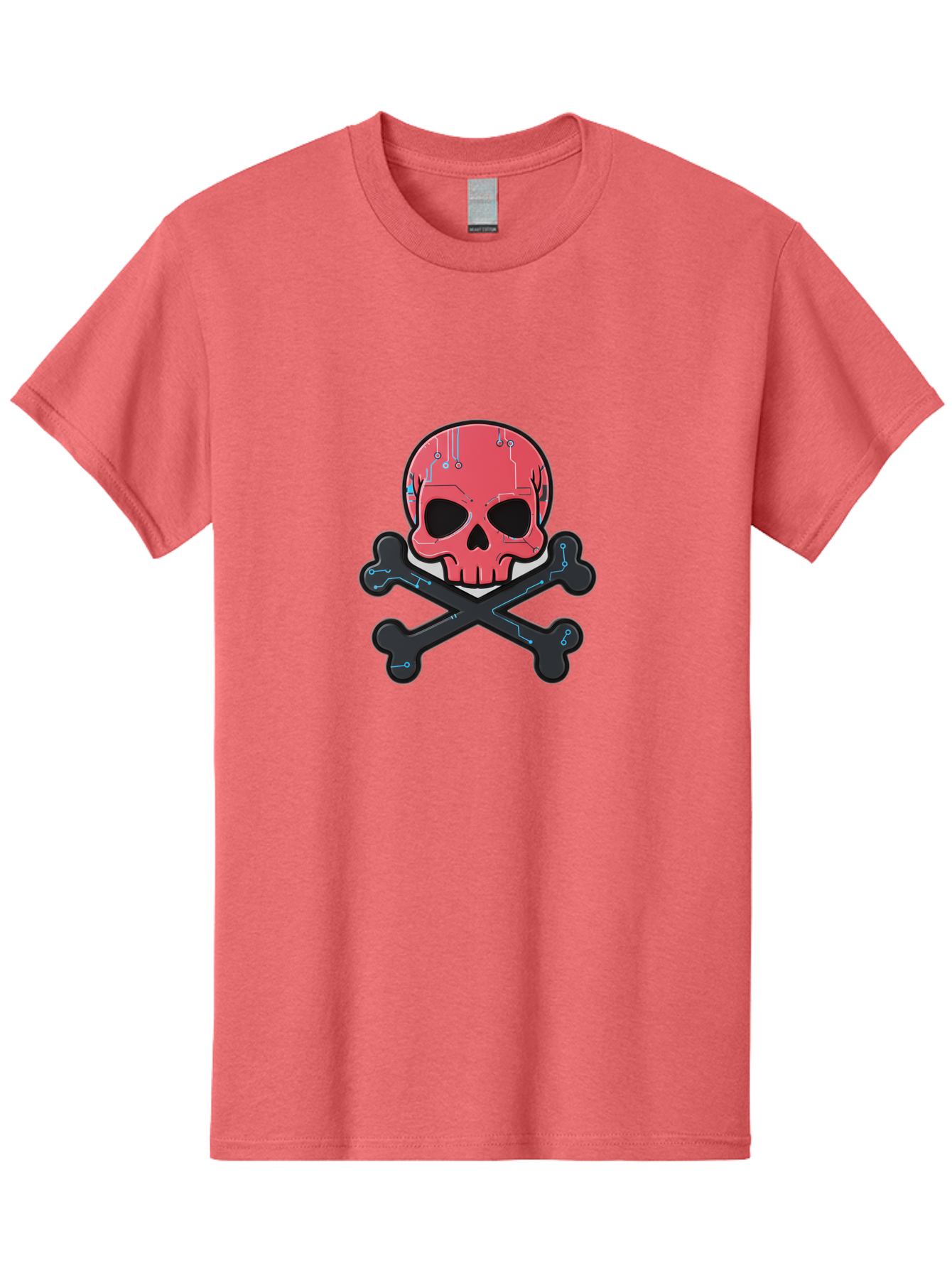 Skull-And-Crossbones-2 Men'S Graphic Tee, 100% Cotton, Comfortable Casual Summer Wear, Machine Washable, Futuristic Skull, Crossbones, Cyberpunk Design, Electronic Circuits, Red Skull, Black Bones, Sci-Fi Elements, Tech-Inspired Art, Bae738