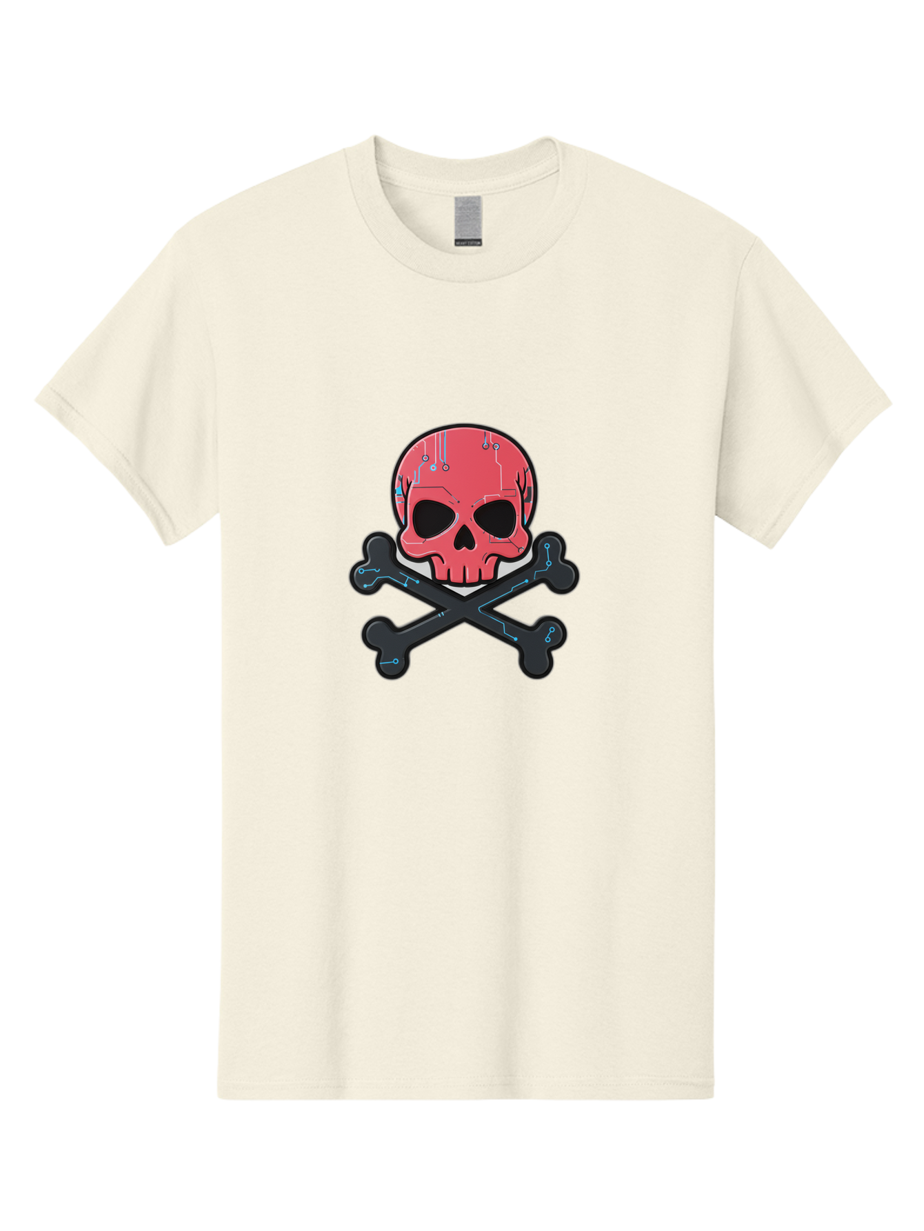 Skull-And-Crossbones-2 Men'S Graphic Tee, 100% Cotton, Comfortable Casual Summer Wear, Machine Washable, Futuristic Skull, Crossbones, Cyberpunk Design, Electronic Circuits, Red Skull, Black Bones, Sci-Fi Elements, Tech-Inspired Art, Bae738