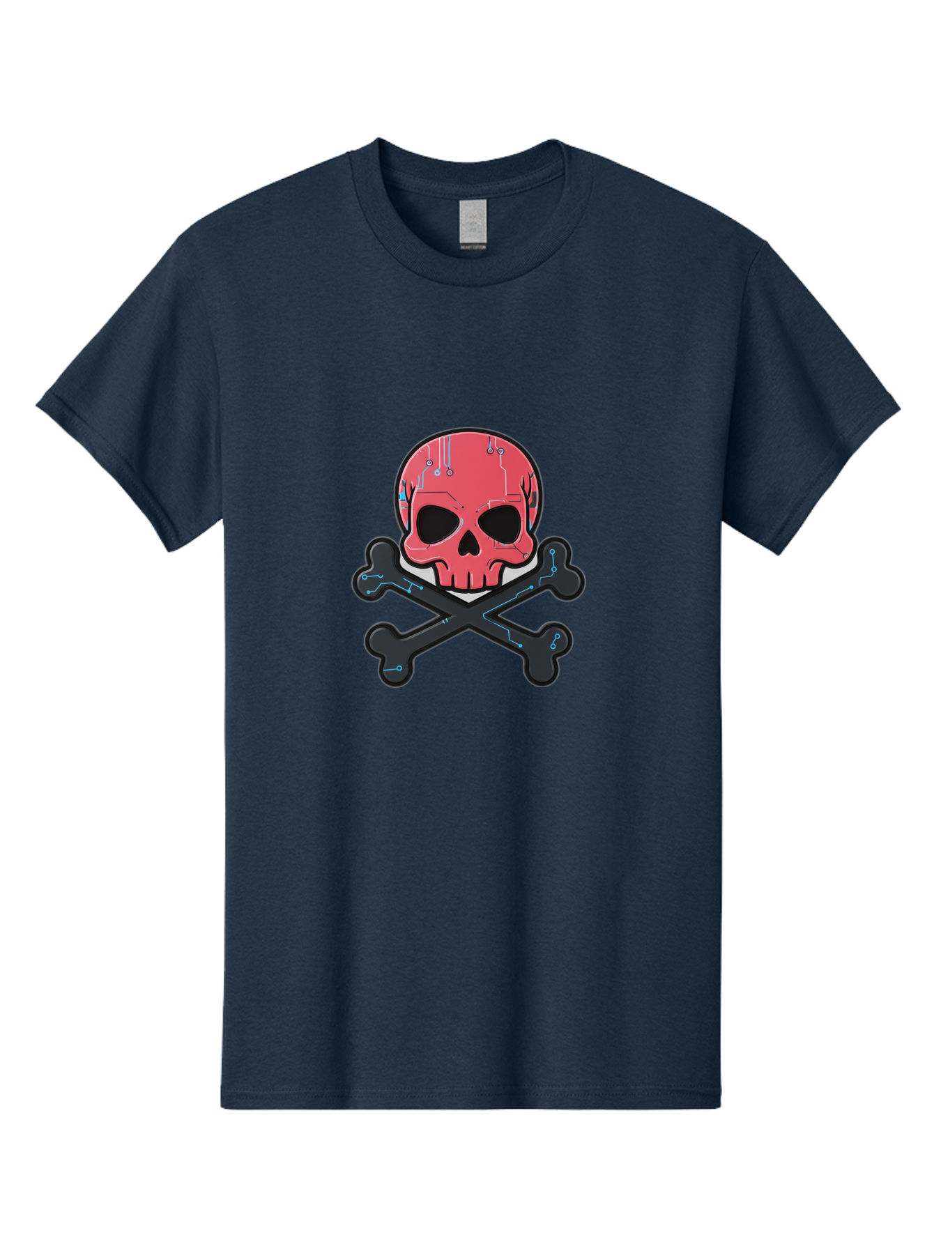 Skull-And-Crossbones-2 Men'S Graphic Tee, 100% Cotton, Comfortable Casual Summer Wear, Machine Washable, Futuristic Skull, Crossbones, Cyberpunk Design, Electronic Circuits, Red Skull, Black Bones, Sci-Fi Elements, Tech-Inspired Art, Bae738