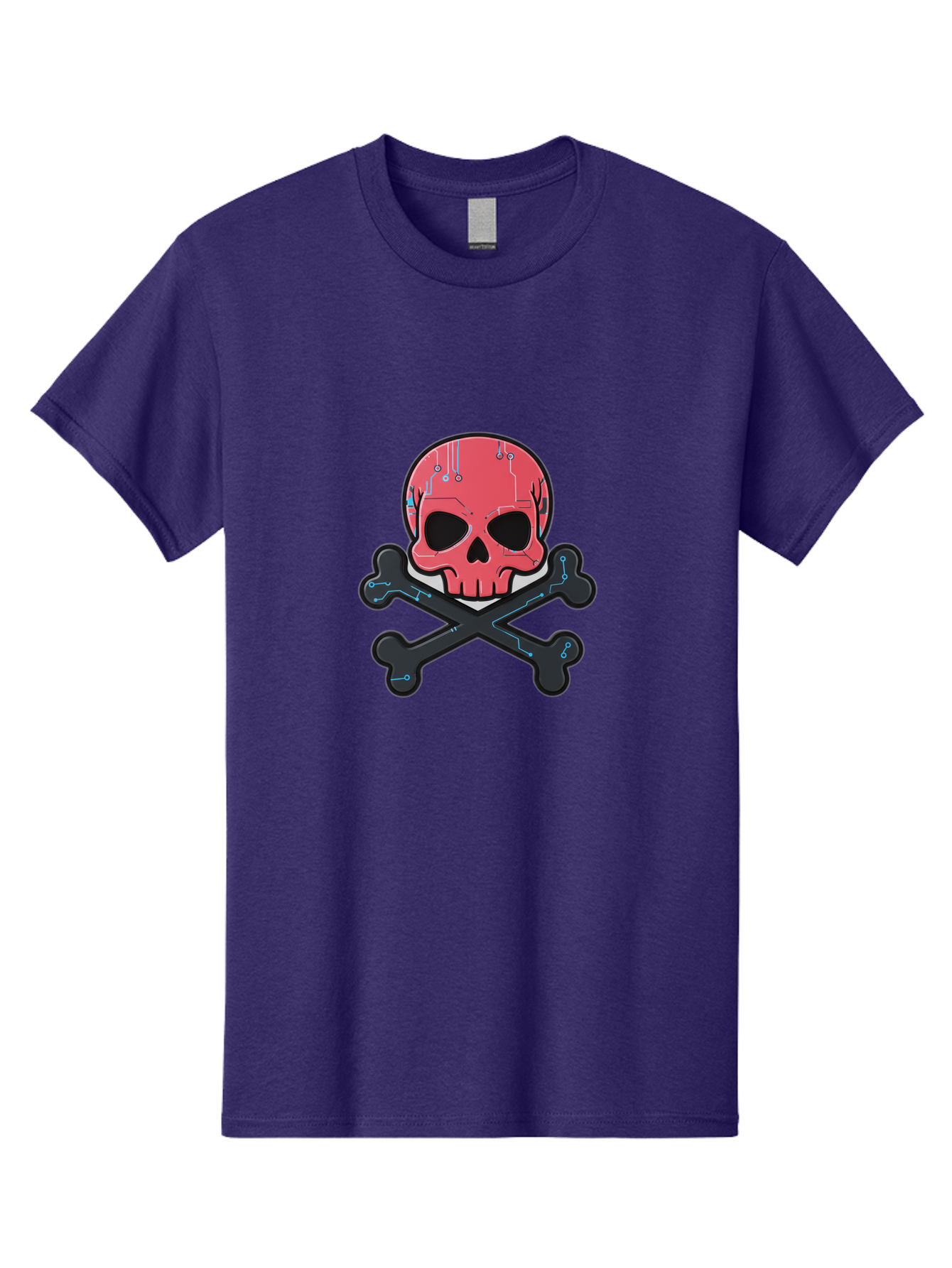 Skull-And-Crossbones-2 Men'S Graphic Tee, 100% Cotton, Comfortable Casual Summer Wear, Machine Washable, Futuristic Skull, Crossbones, Cyberpunk Design, Electronic Circuits, Red Skull, Black Bones, Sci-Fi Elements, Tech-Inspired Art, Bae738