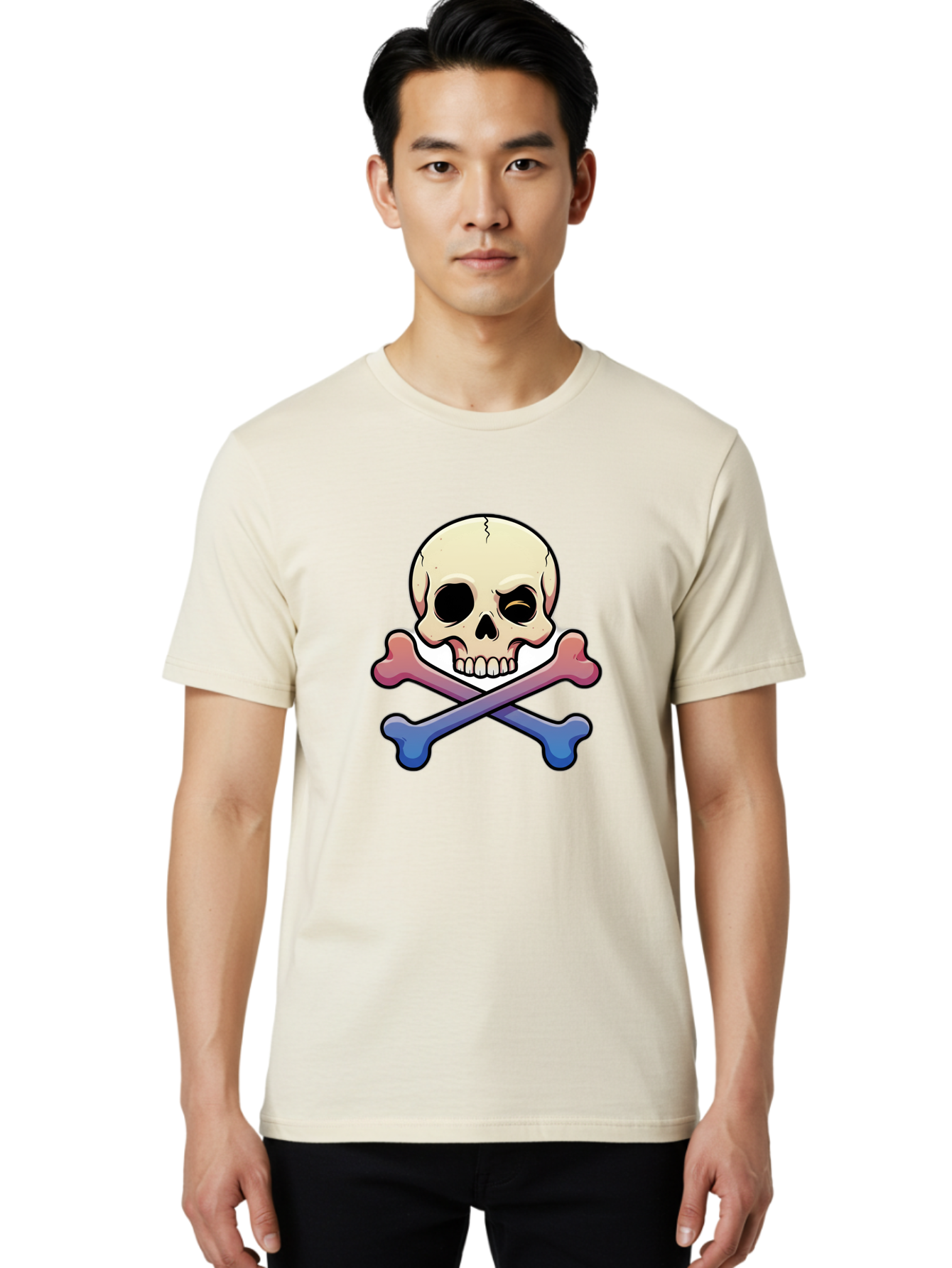 Skull-And-Crossbones Men'S Graphic Tee, 100% Cotton, Comfortable Casual Summer Wear, Machine Washable, Crossed Bones, Human Skull, Poison Symbol, Warning Sign, Cartoon Icon, Grunge Style, Death Symbol, Hazard Warning, Danger Sign, Bae739