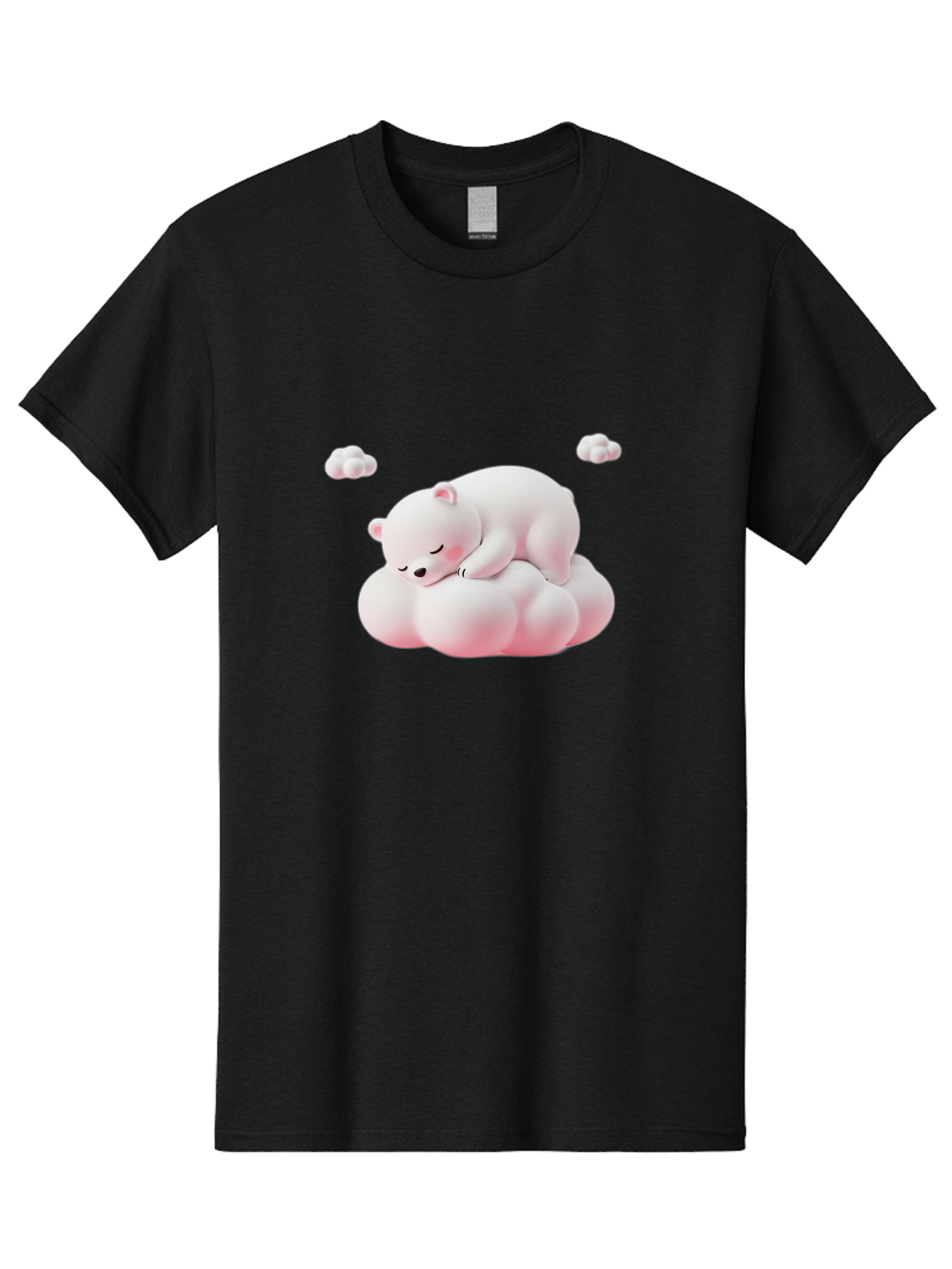 Sleeping-Polar-Bear-1 Men'S Graphic Tee, 100% Cotton, Comfortable Casual Summer Wear, Machine Washable, Sleeping Polar Bear, Cute Cartoon Animal, Peaceful Slumber, Fluffy White Bear, Serene Atmosphere, Adorable Illustration, Soft Pink Clouds, Bae740