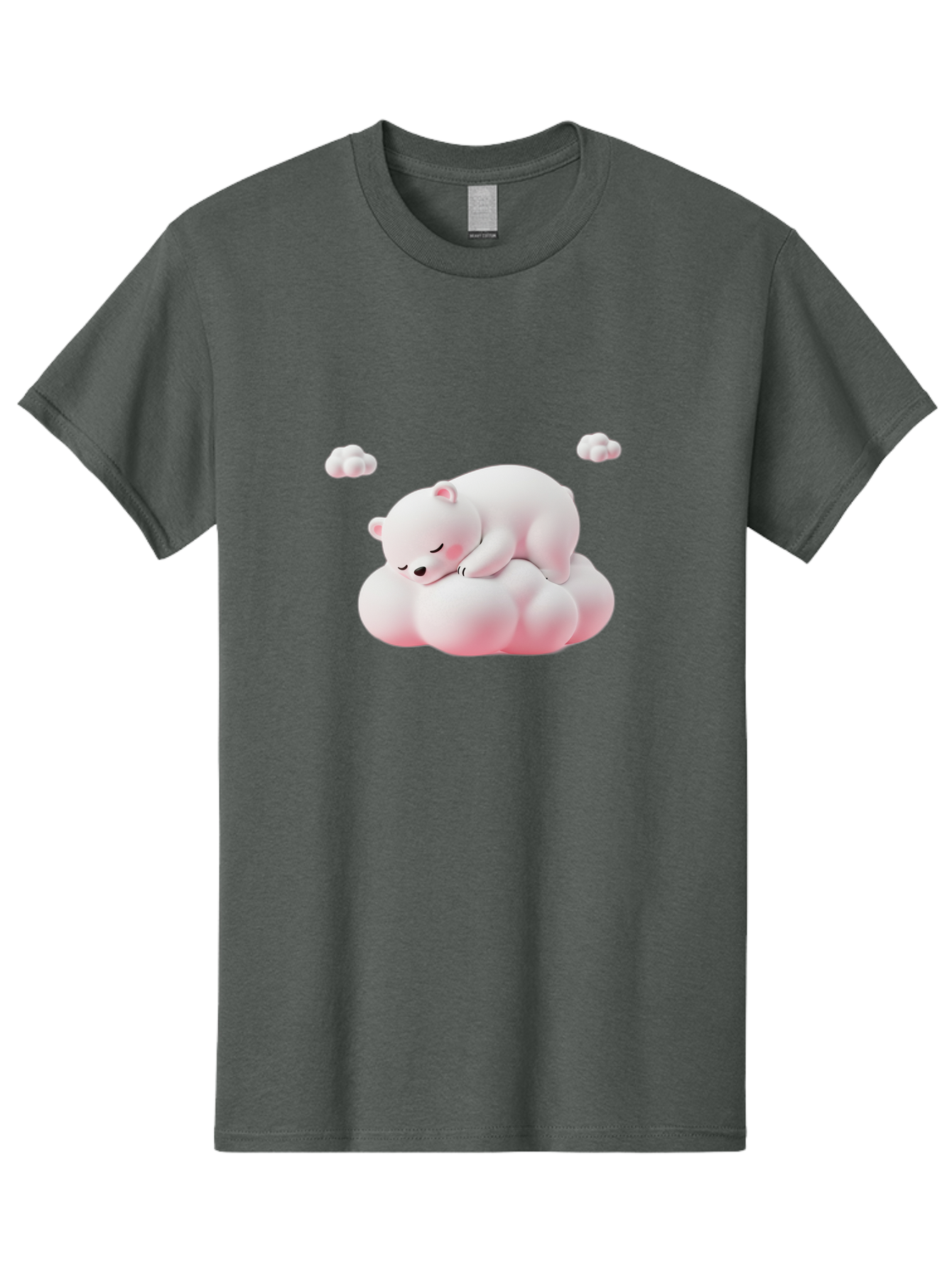 Sleeping-Polar-Bear-1 Men'S Graphic Tee, 100% Cotton, Comfortable Casual Summer Wear, Machine Washable, Sleeping Polar Bear, Cute Cartoon Animal, Peaceful Slumber, Fluffy White Bear, Serene Atmosphere, Adorable Illustration, Soft Pink Clouds, Bae740