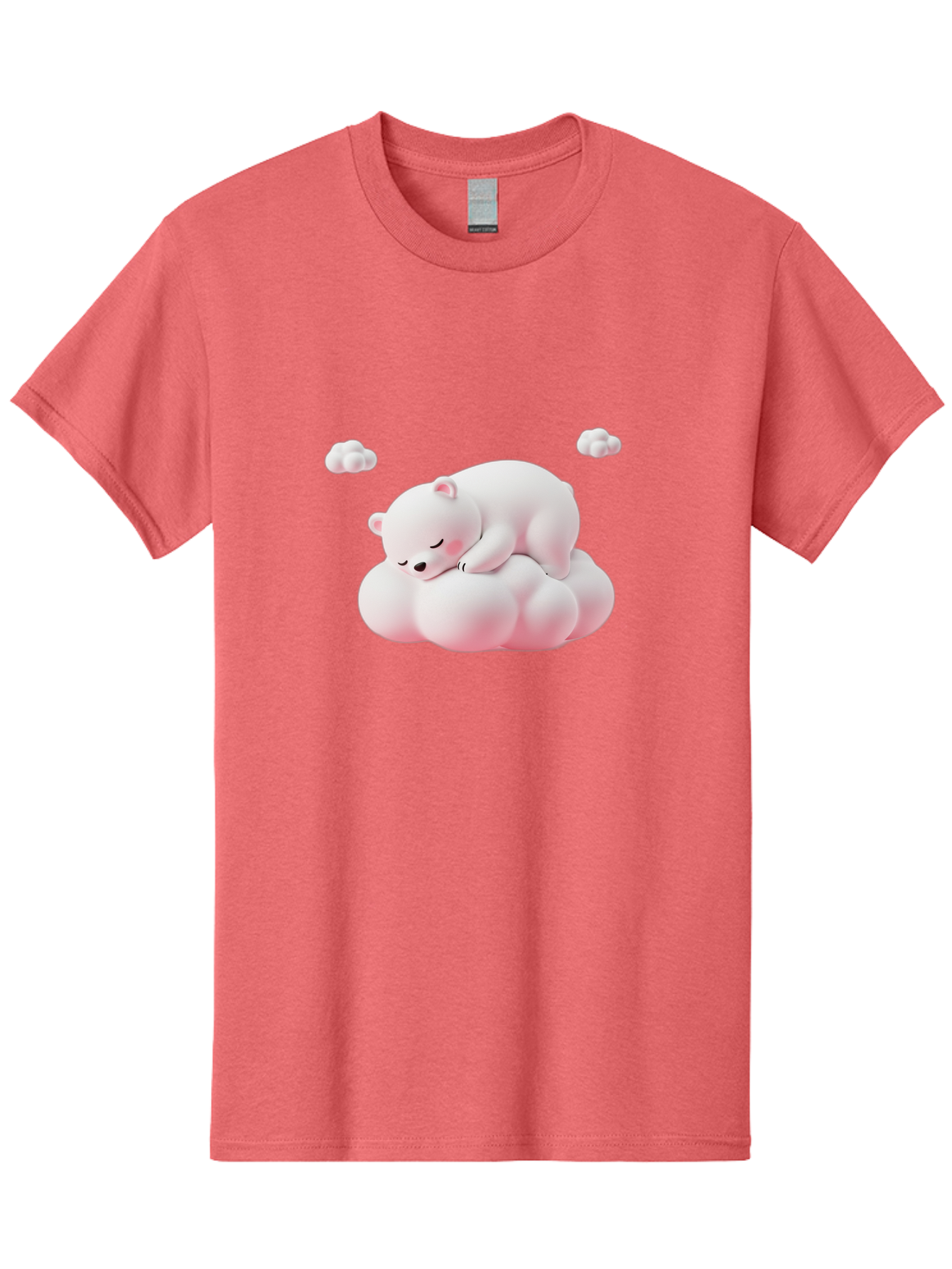 Sleeping-Polar-Bear-1 Men'S Graphic Tee, 100% Cotton, Comfortable Casual Summer Wear, Machine Washable, Sleeping Polar Bear, Cute Cartoon Animal, Peaceful Slumber, Fluffy White Bear, Serene Atmosphere, Adorable Illustration, Soft Pink Clouds, Bae740