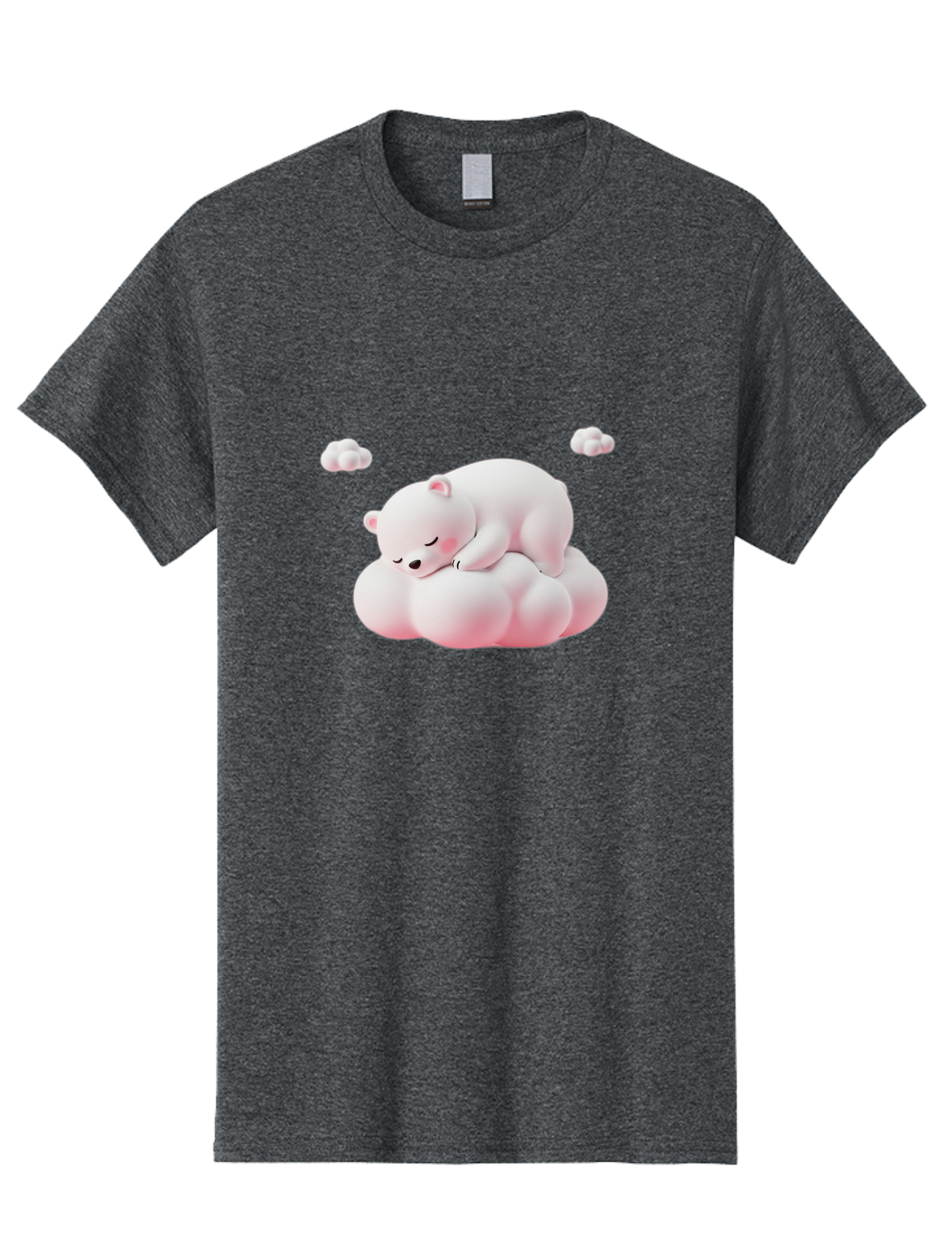 Sleeping-Polar-Bear-1 Men'S Graphic Tee, 100% Cotton, Comfortable Casual Summer Wear, Machine Washable, Sleeping Polar Bear, Cute Cartoon Animal, Peaceful Slumber, Fluffy White Bear, Serene Atmosphere, Adorable Illustration, Soft Pink Clouds, Bae740