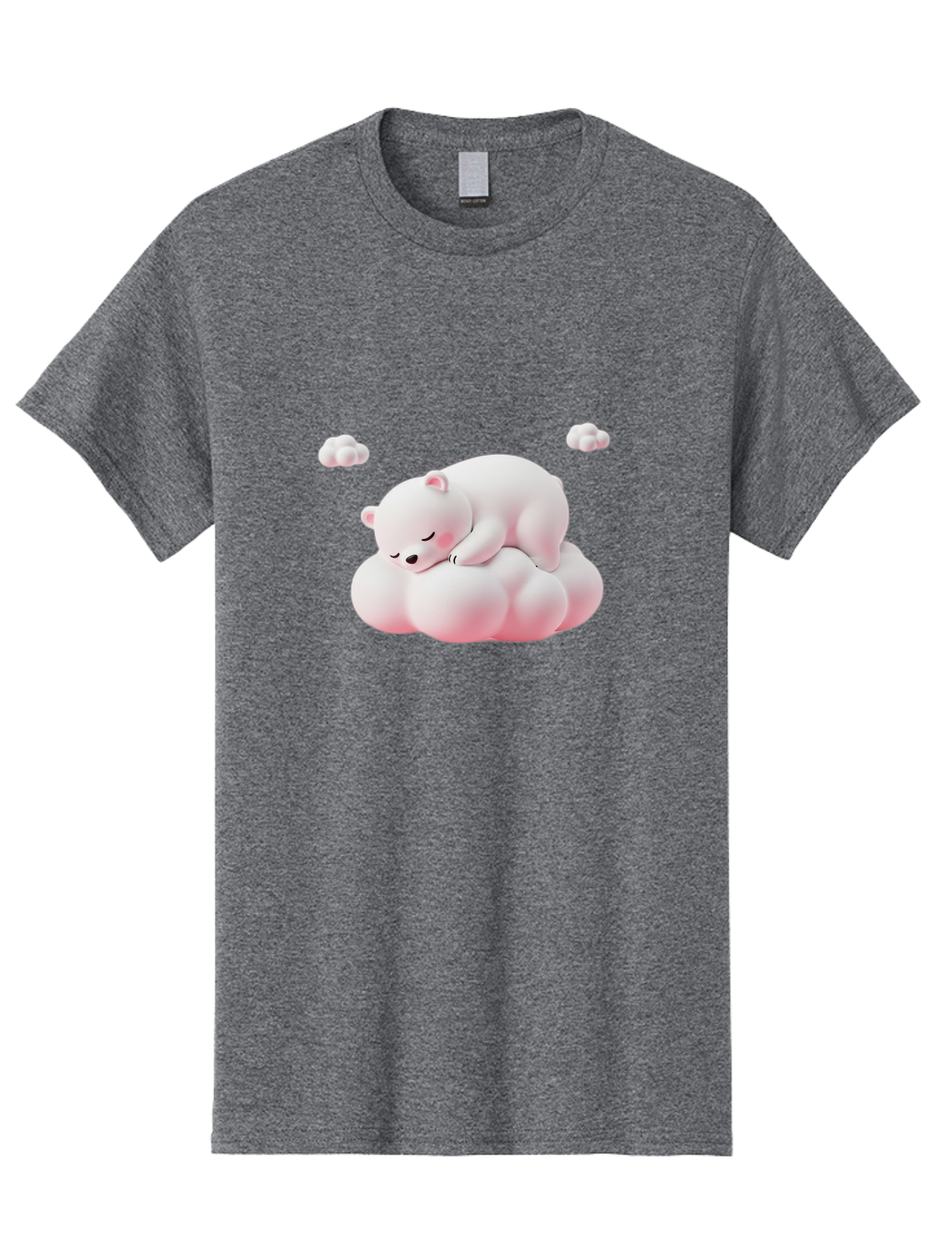 Sleeping-Polar-Bear-1 Men'S Graphic Tee, 100% Cotton, Comfortable Casual Summer Wear, Machine Washable, Sleeping Polar Bear, Cute Cartoon Animal, Peaceful Slumber, Fluffy White Bear, Serene Atmosphere, Adorable Illustration, Soft Pink Clouds, Bae740