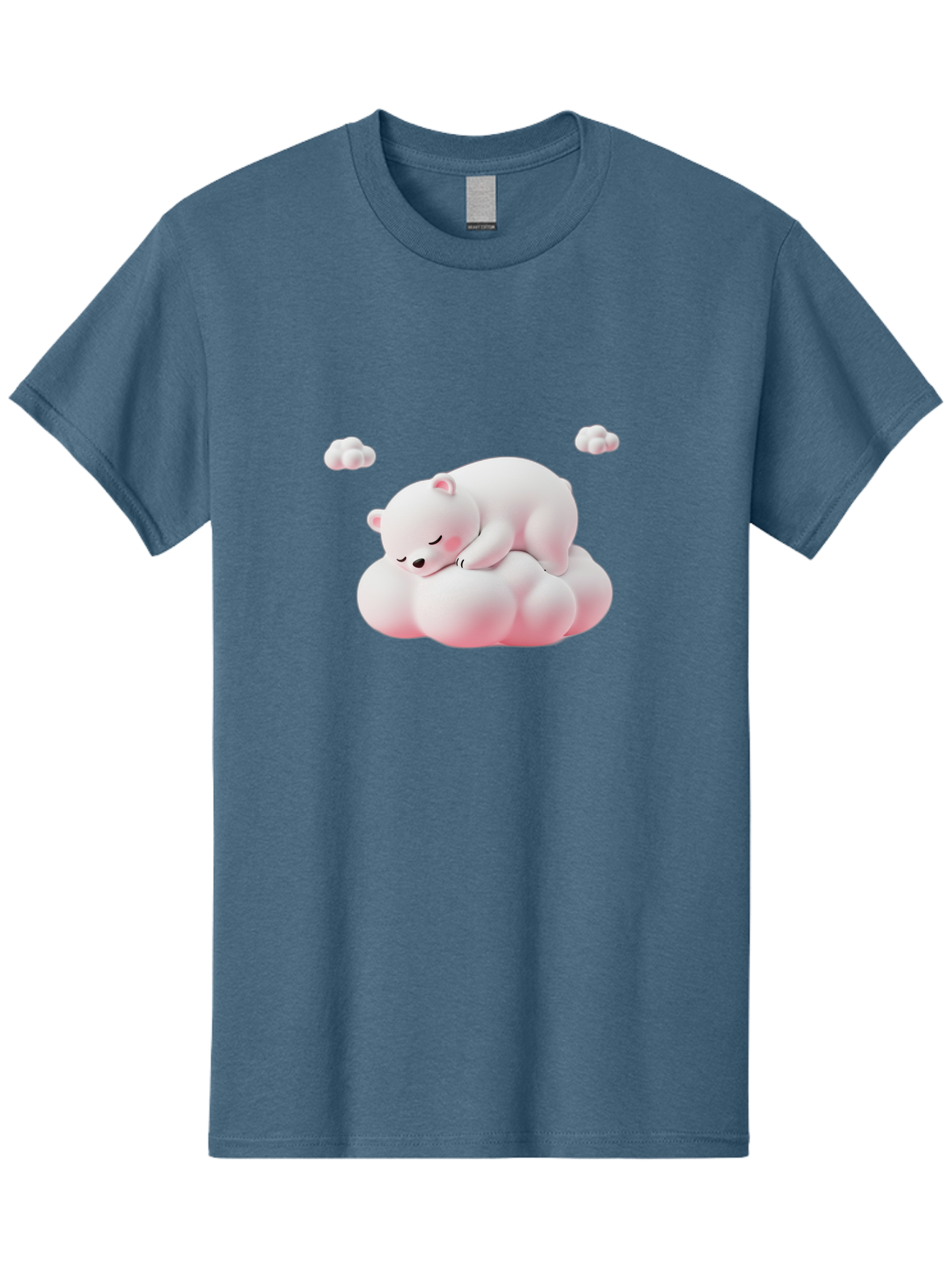 Sleeping-Polar-Bear-1 Men'S Graphic Tee, 100% Cotton, Comfortable Casual Summer Wear, Machine Washable, Sleeping Polar Bear, Cute Cartoon Animal, Peaceful Slumber, Fluffy White Bear, Serene Atmosphere, Adorable Illustration, Soft Pink Clouds, Bae740