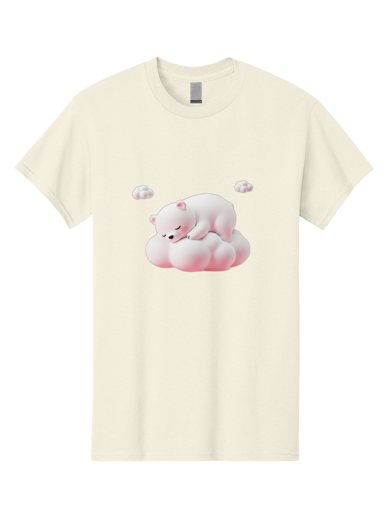 Sleeping-Polar-Bear-1 Men'S Graphic Tee, 100% Cotton, Comfortable Casual Summer Wear, Machine Washable, Sleeping Polar Bear, Cute Cartoon Animal, Peaceful Slumber, Fluffy White Bear, Serene Atmosphere, Adorable Illustration, Soft Pink Clouds, Bae740