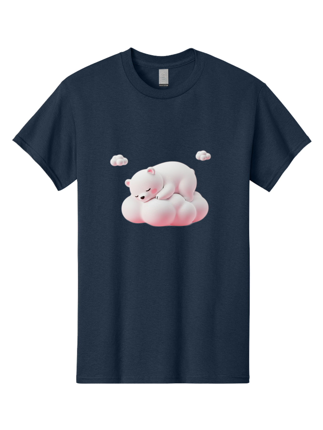 Sleeping-Polar-Bear-1 Men'S Graphic Tee, 100% Cotton, Comfortable Casual Summer Wear, Machine Washable, Sleeping Polar Bear, Cute Cartoon Animal, Peaceful Slumber, Fluffy White Bear, Serene Atmosphere, Adorable Illustration, Soft Pink Clouds, Bae740